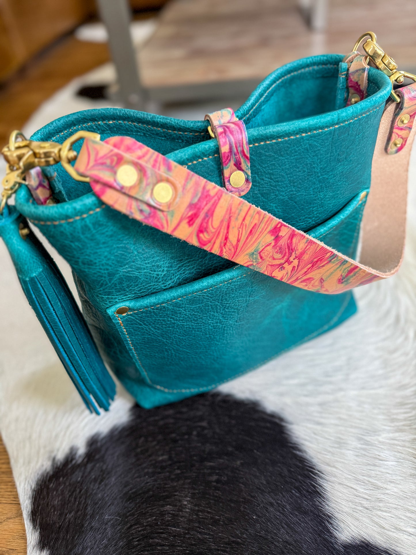 Bennett “shorty” Bucket in Blue Moon Bison w/Candy Strap