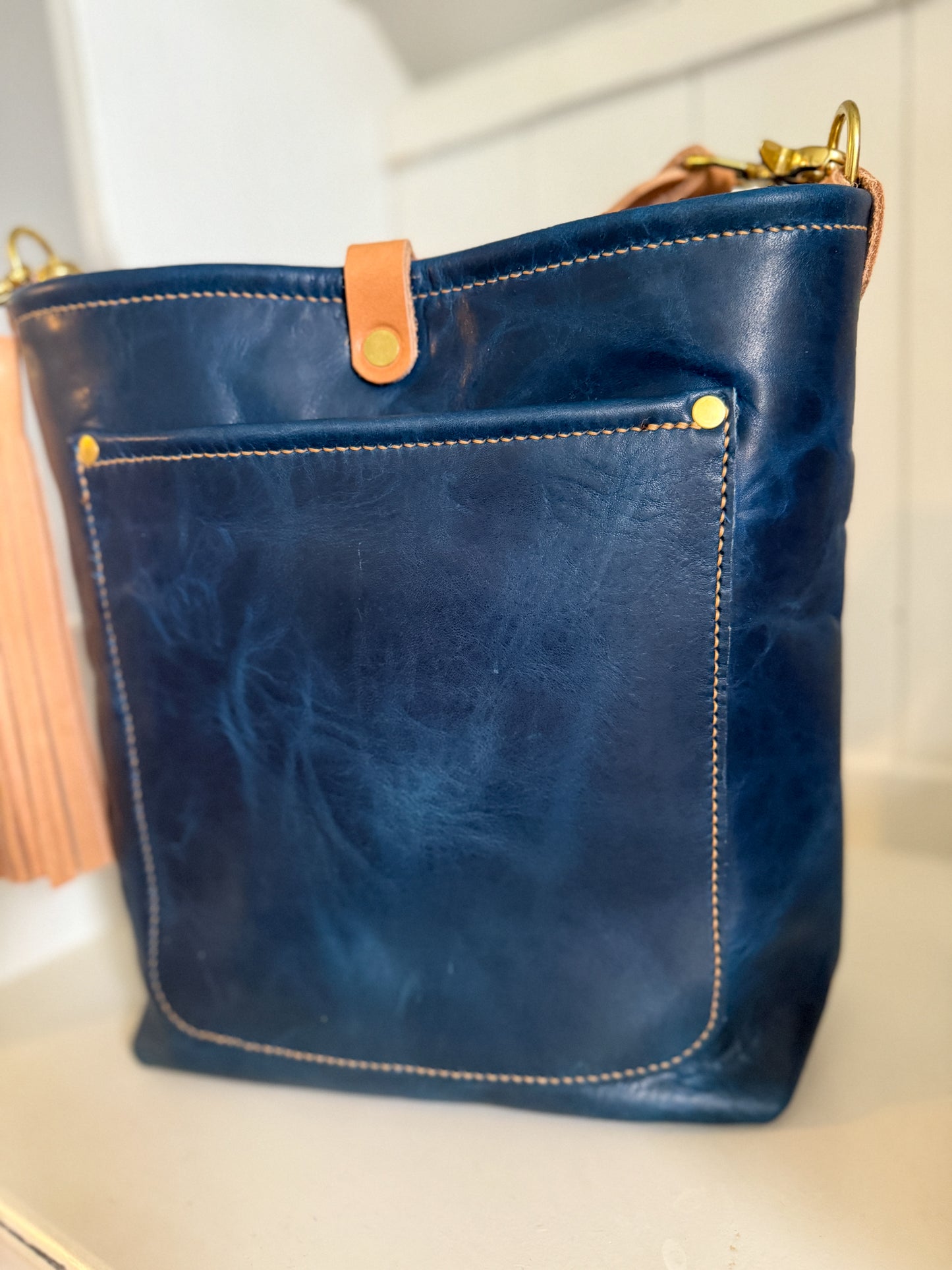 Bennett Bucket in Horween Cobalt Derby Veg Tan Leather