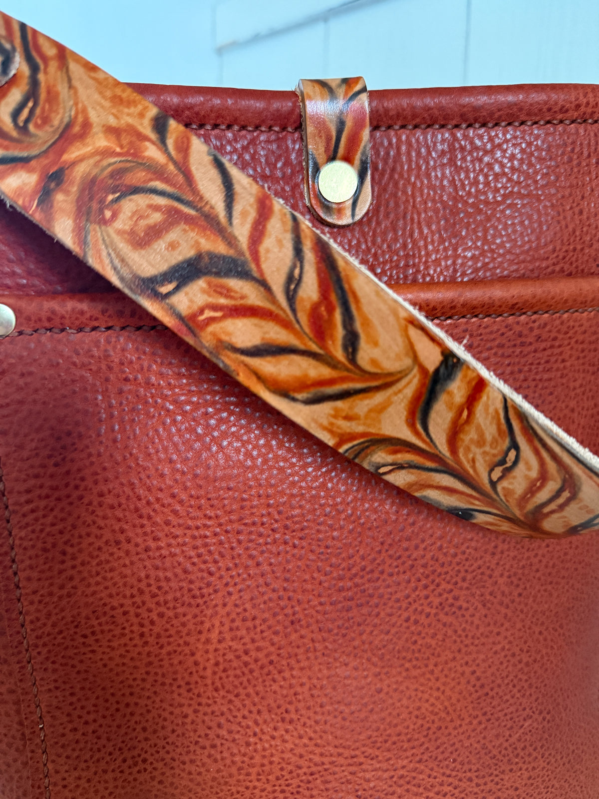 Bennett Bucket in Brick Bison Full Grain Leather w/Candy Strap