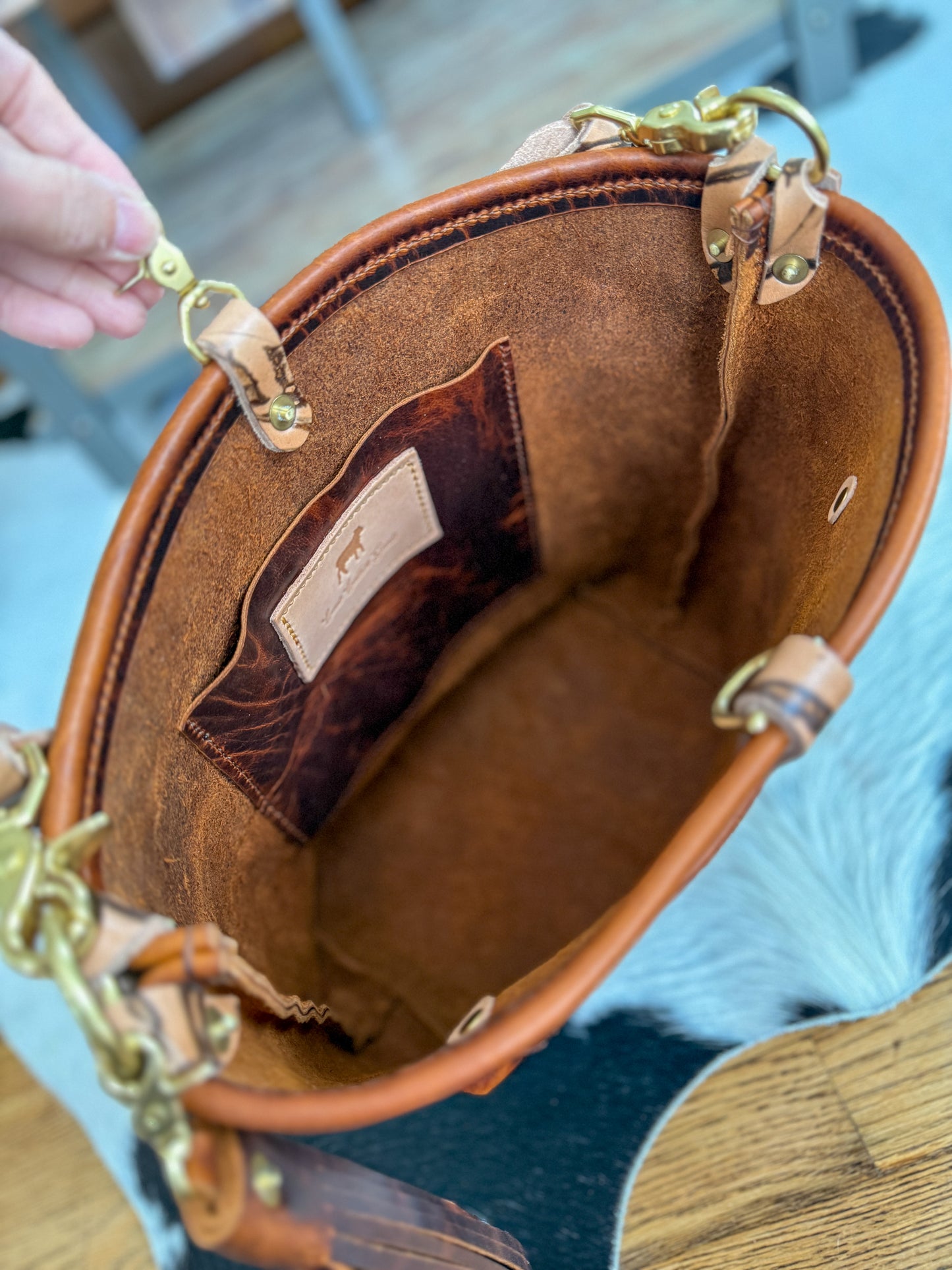 Bennett Bucket in Coffee Full Grain Bison Leather w/Dyed Strap
