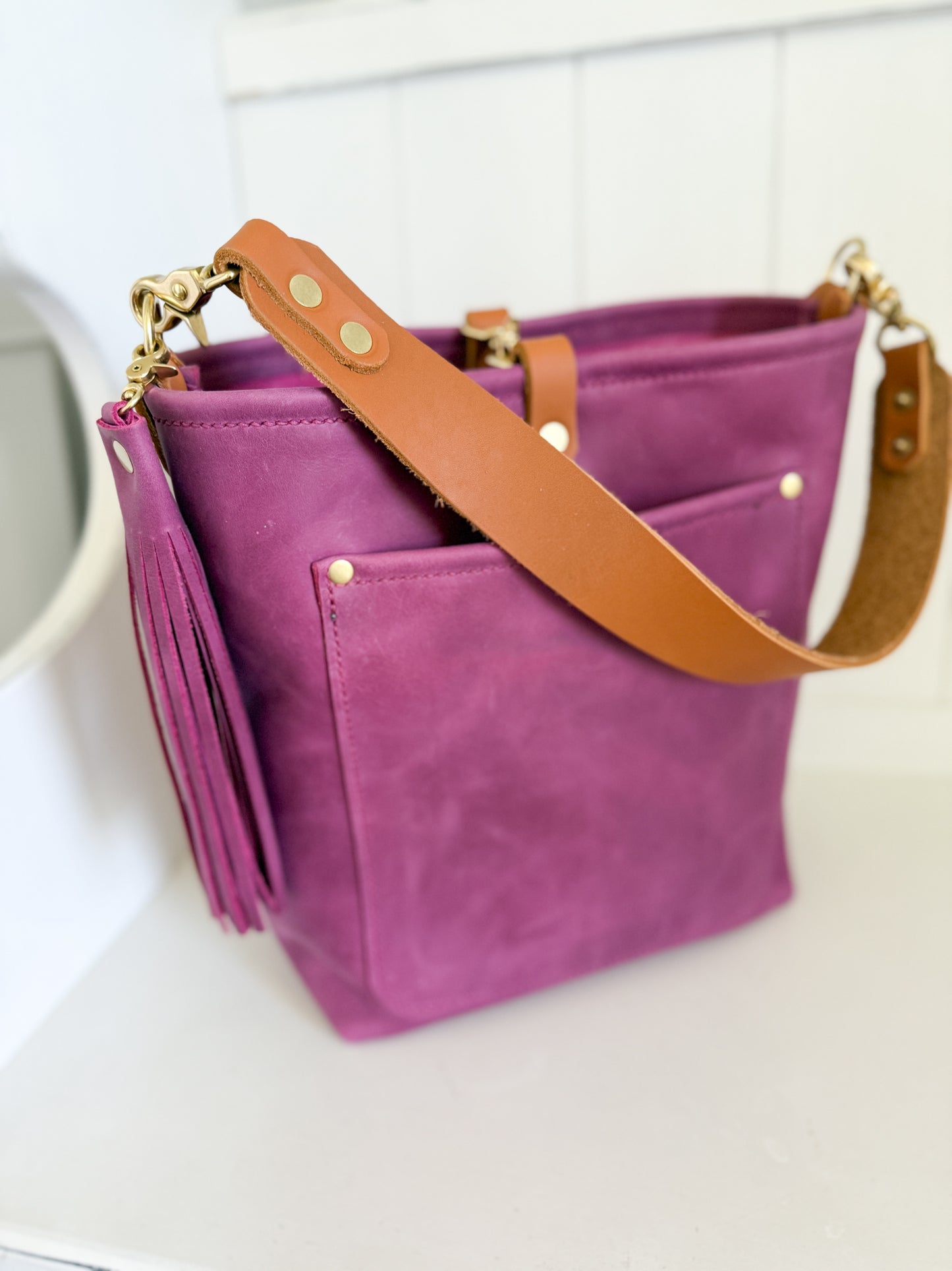 Bennett Bucket in Electric Pink Full Grain Leather