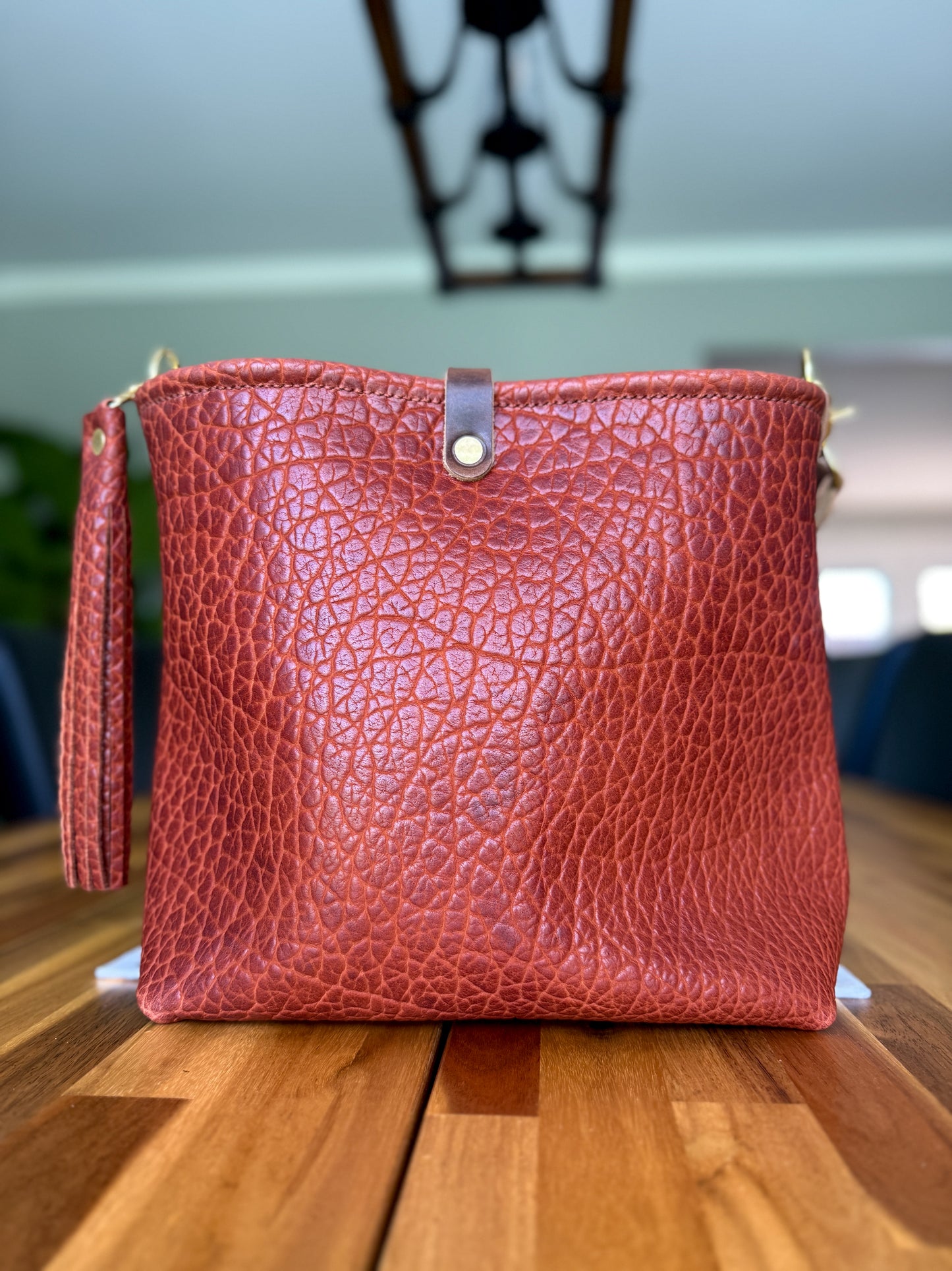 Hobo Bucket in Chestnut Full Grain Bison Leather