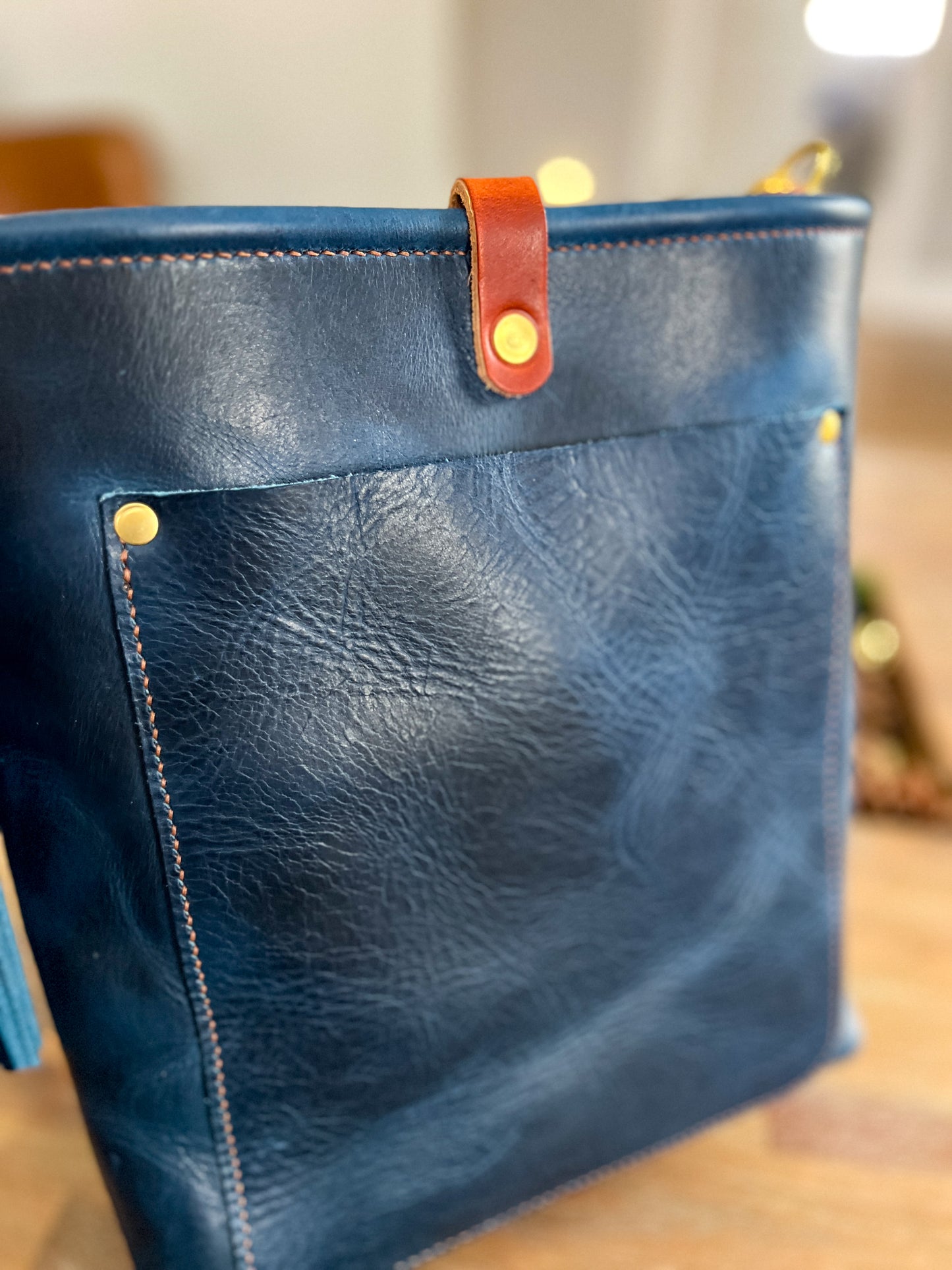 Bennett Bucket in Horween Cobalt Derby Veg Tan Leather