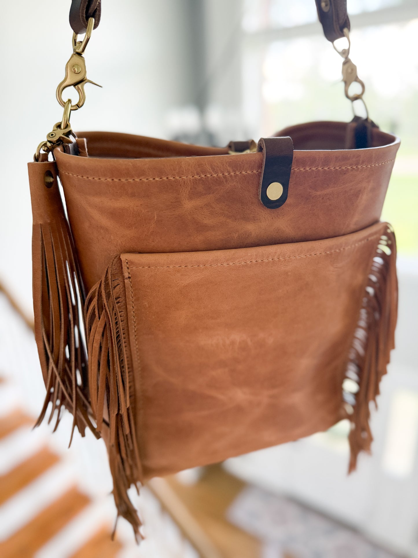 Western Bennett Bucket in Horween Natural Derby w/fringe