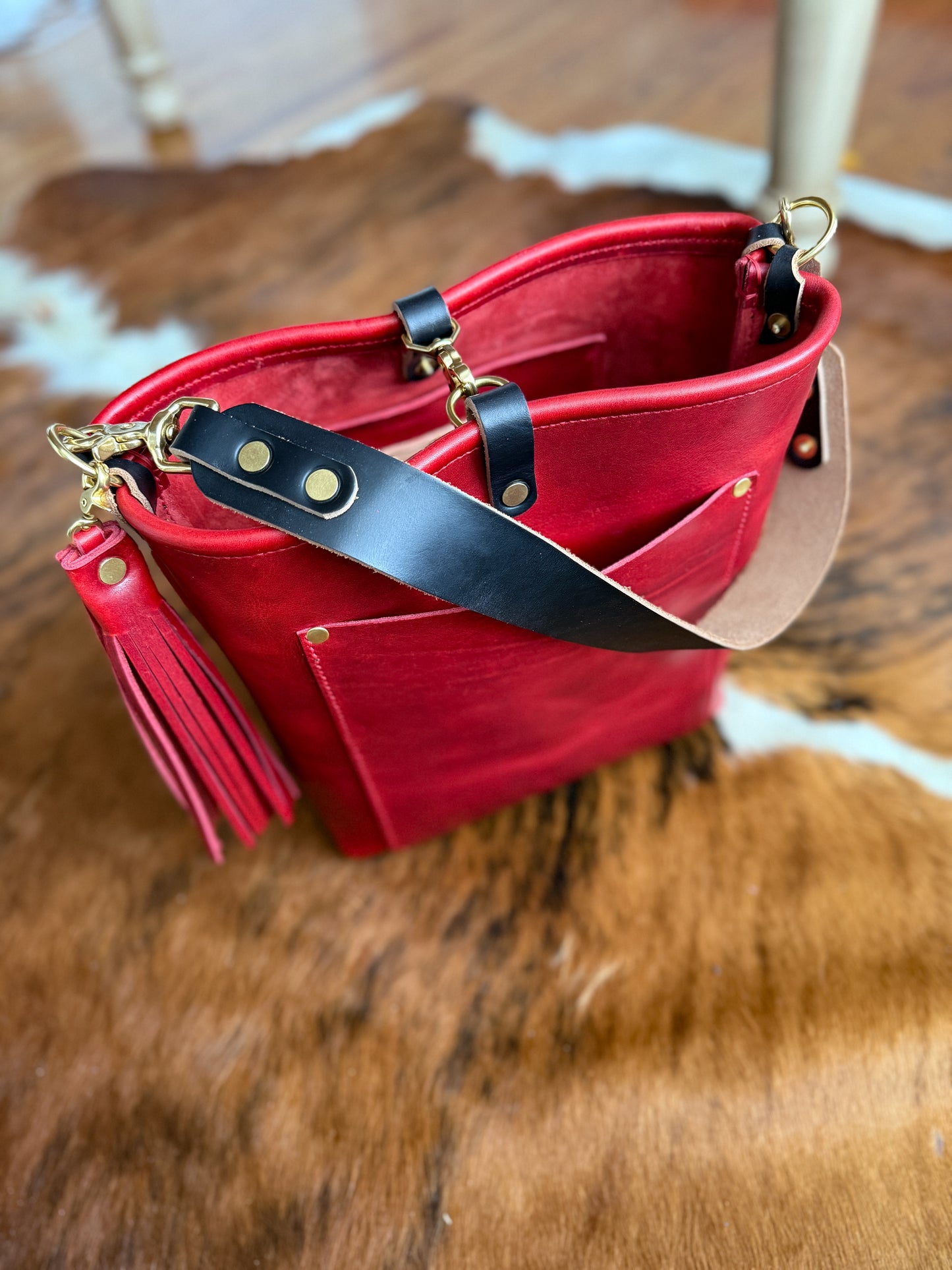Bennett Bucket in Red Persian Horween Cypress Leather
