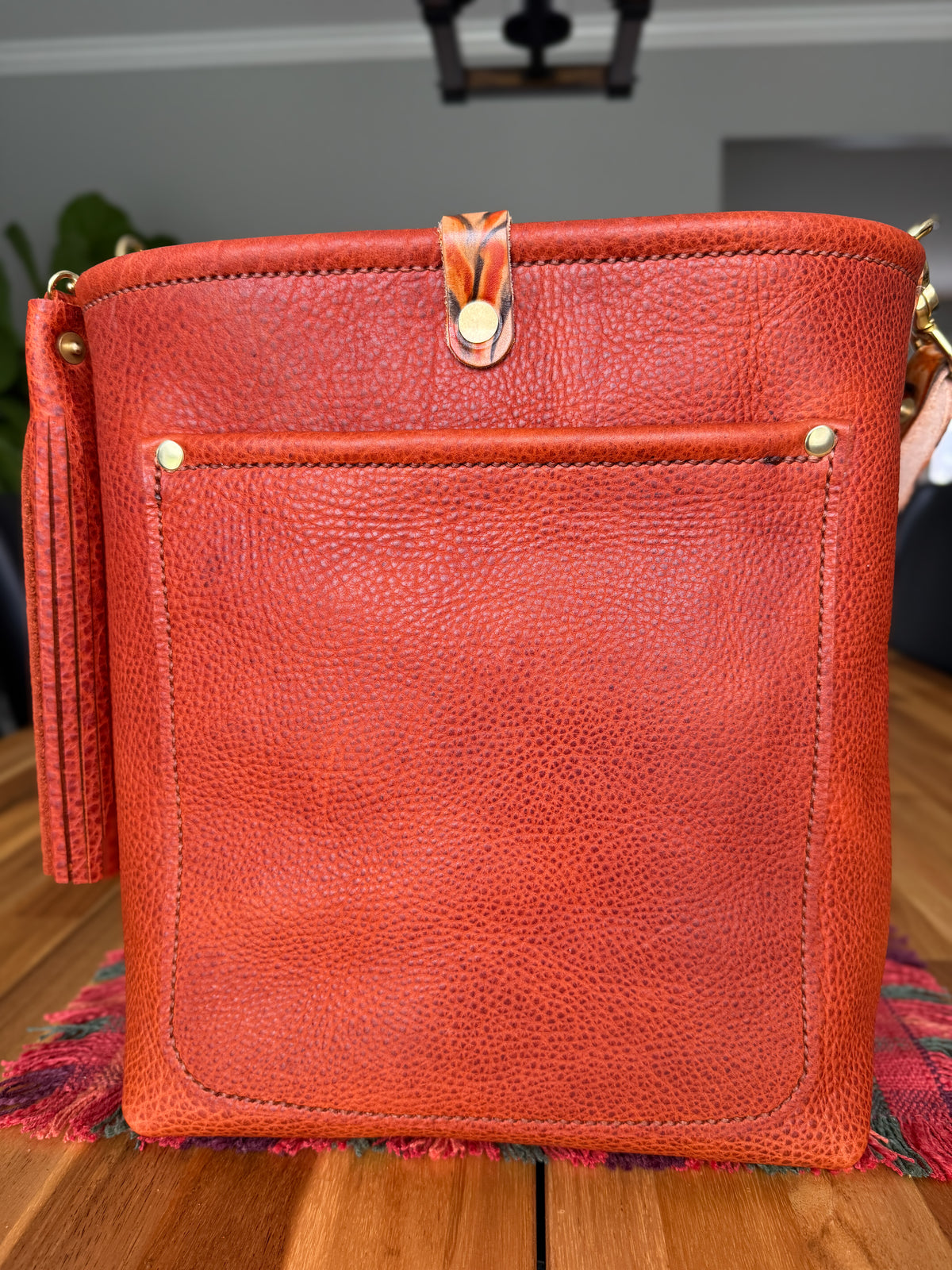 Bennett Bucket in Brick Bison Full Grain Leather w/Candy Strap