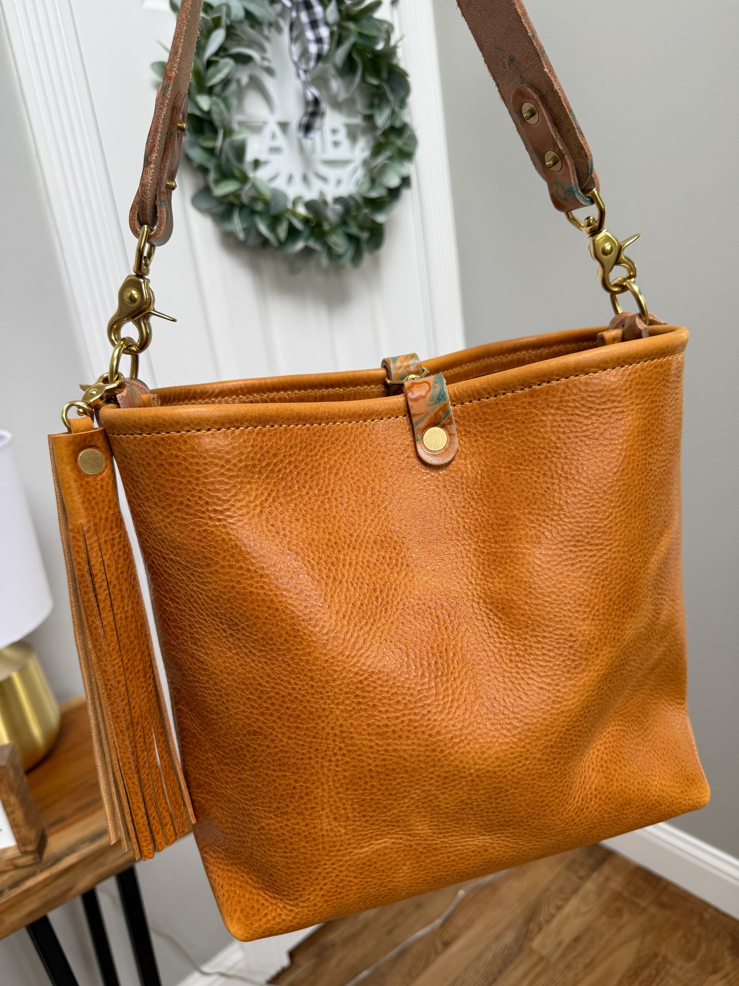Hobo Bucket in Italian Honey Saffron Vegetable Tan w/Candy Strap