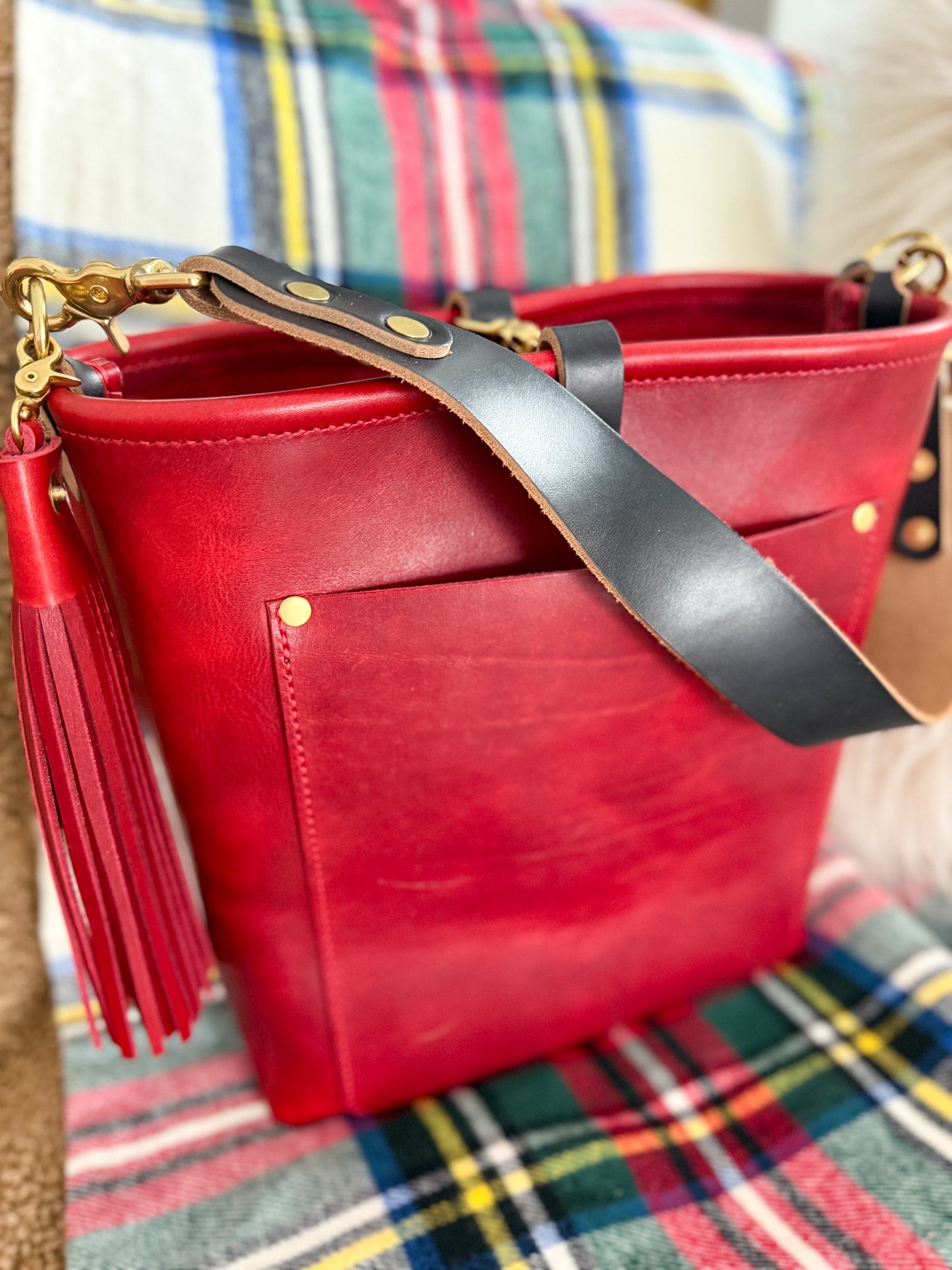 Bennett Bucket in Red Persian Horween Cypress Leather