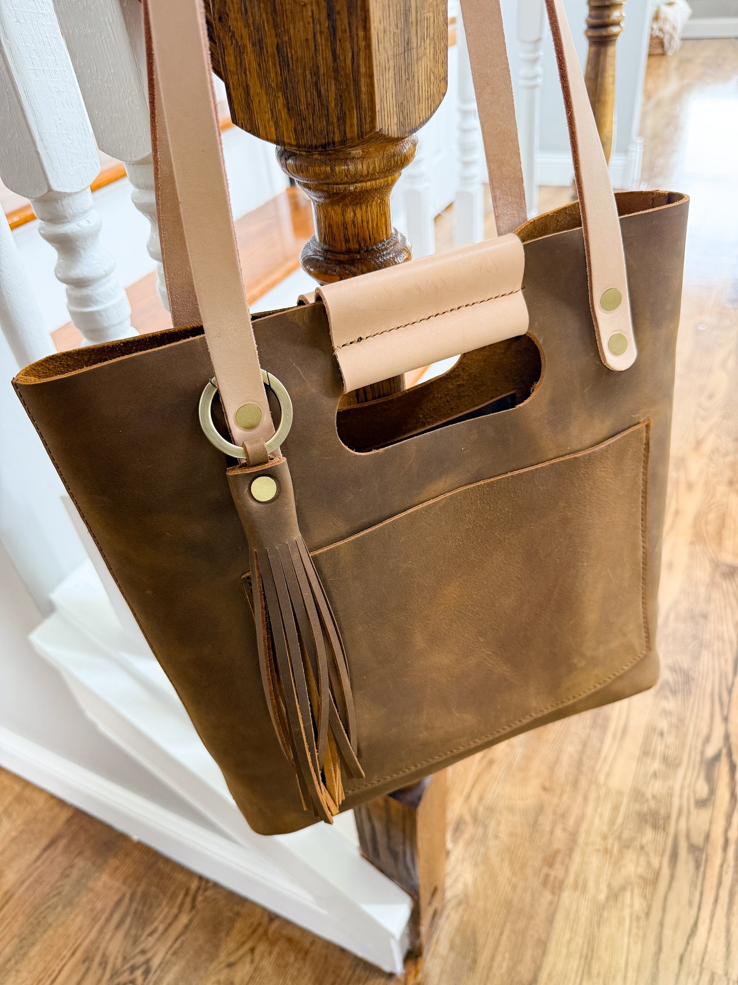 Utility Tote in Tobacco and Vachetta Leather