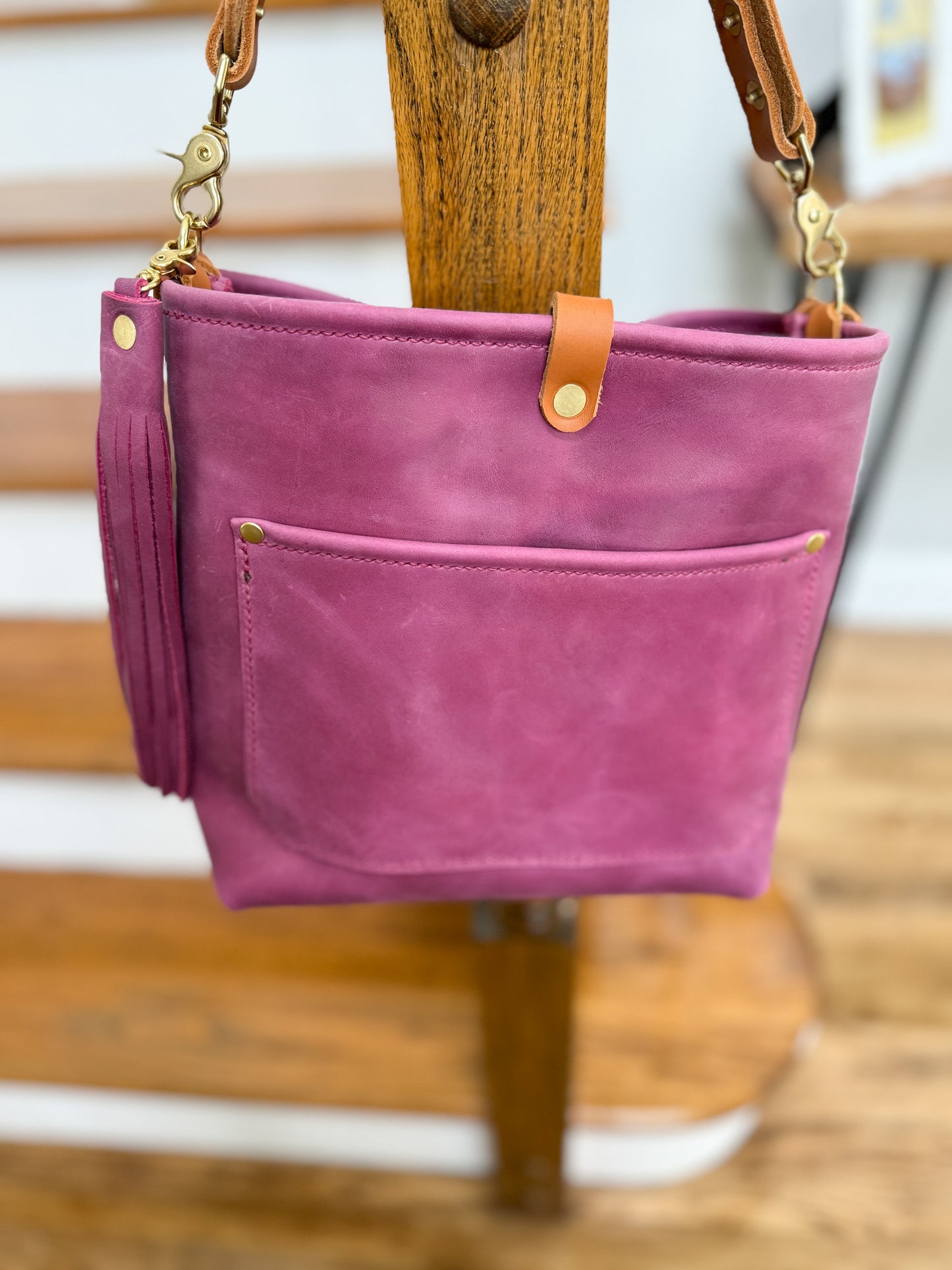 Bennett “shorty” Bucket in Electric Pink Full Grain Leather