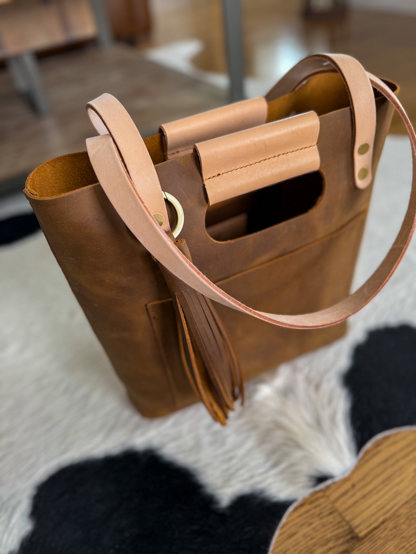 Utility Tote in Tobacco and Vachetta Leather