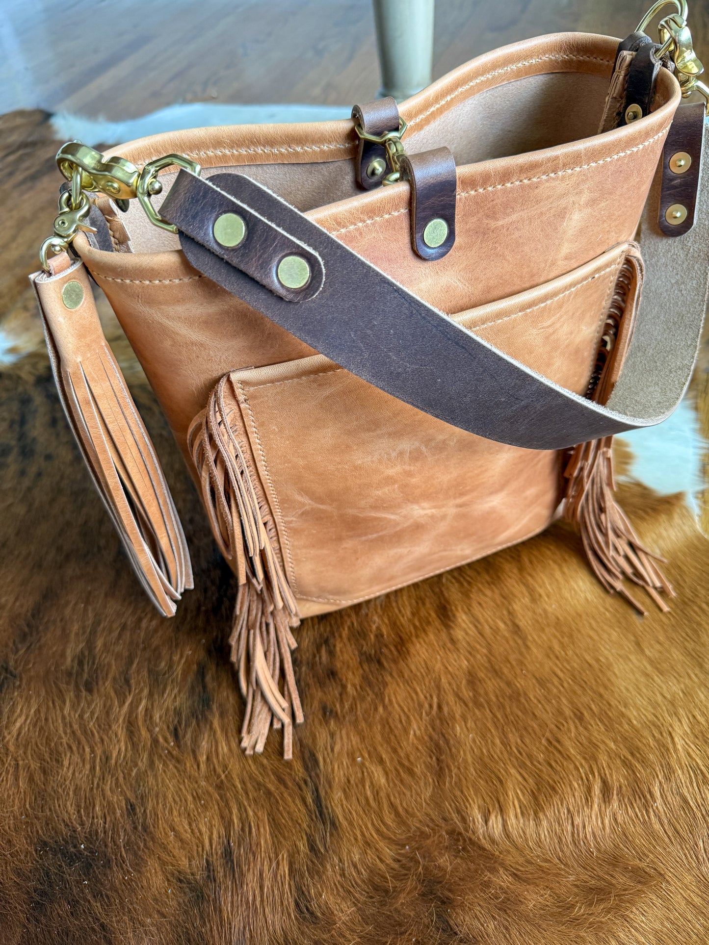 Western Bennett Bucket in Horween Natural Derby w/fringe