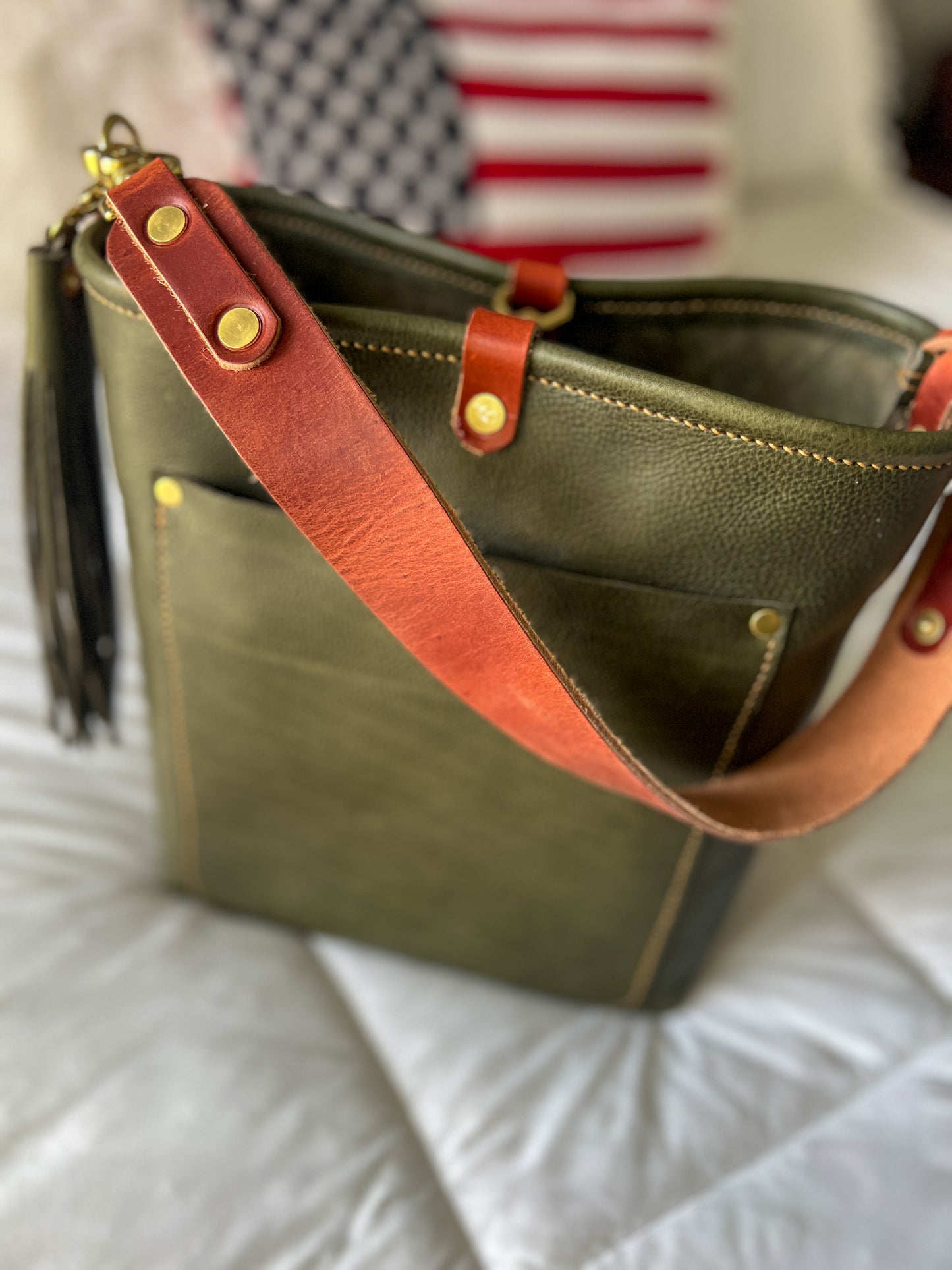 Bennett Bucket in Italian Olive Vachetta Leather