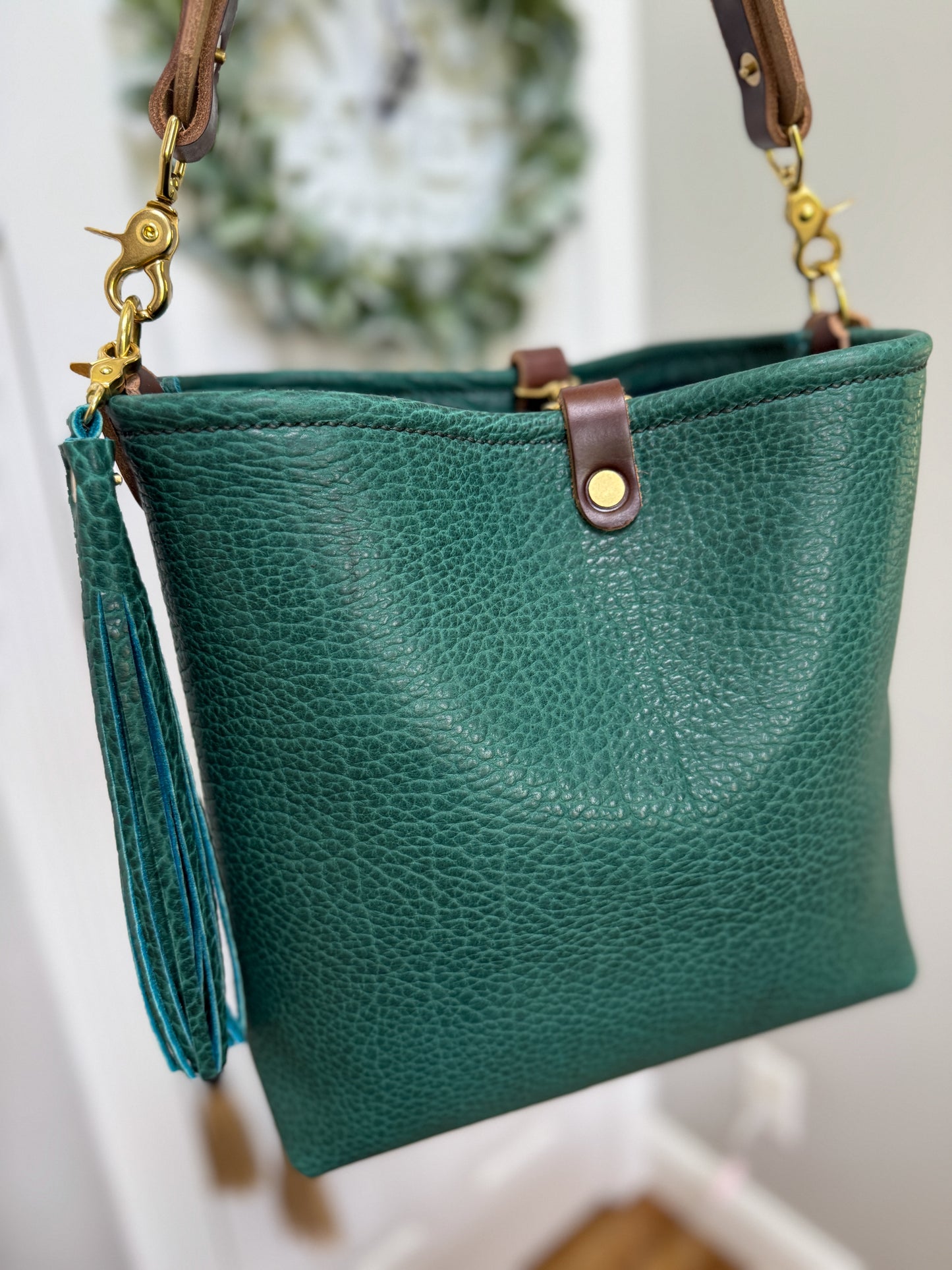Hobo Bucket in Peacock Full Grain Bison