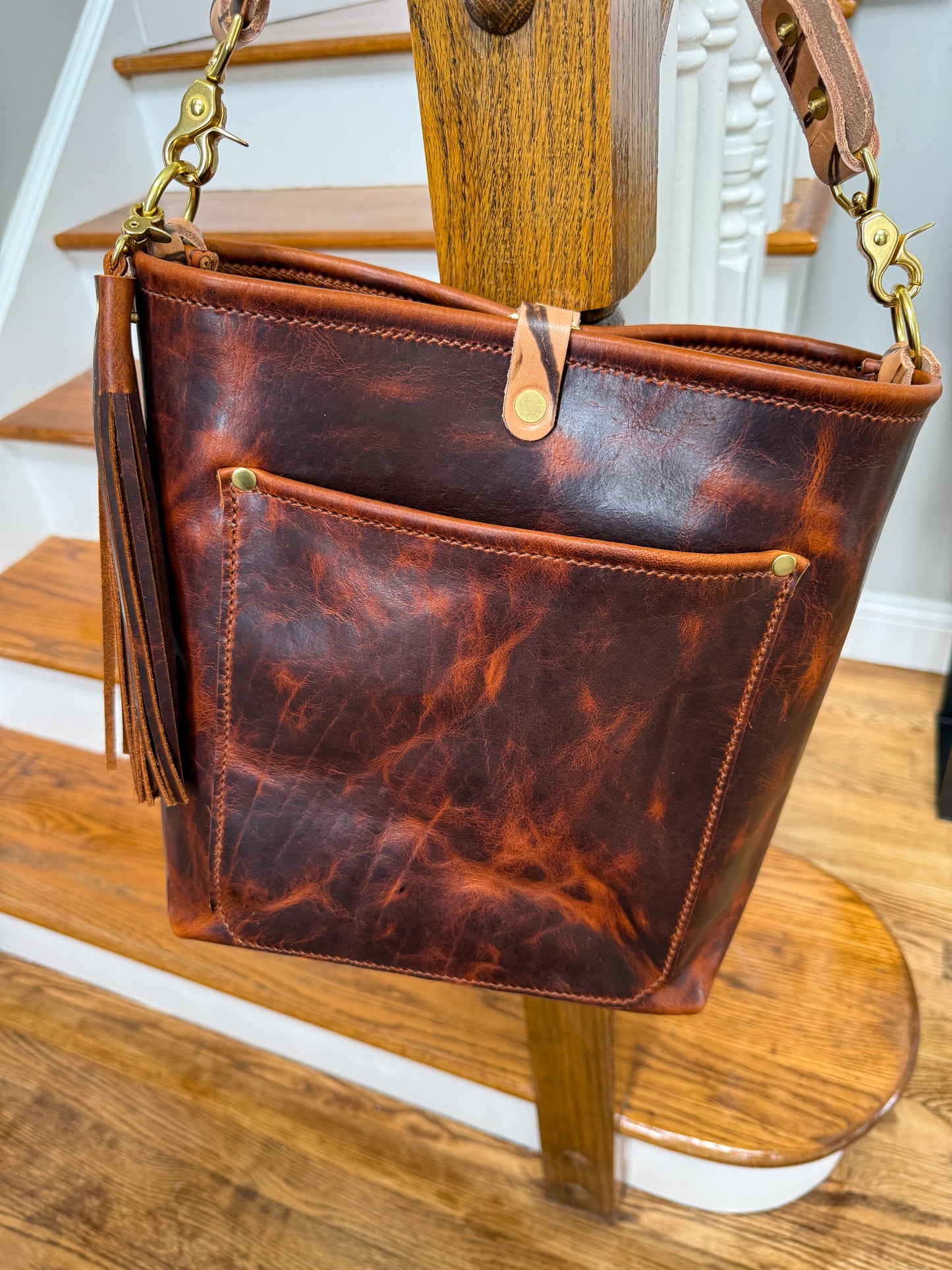 Bennett Bucket in Coffee Full Grain Bison Leather w/Dyed Strap