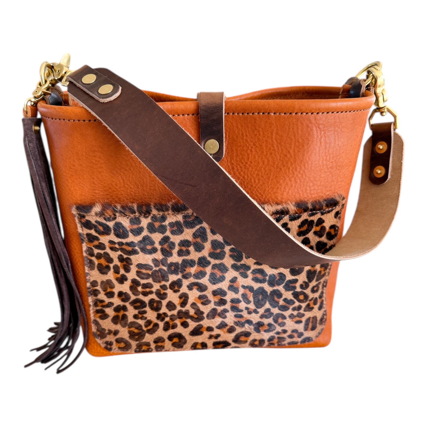 Bennett “shorty” Bucket in Ginger Vachetta w/cowhide pocket