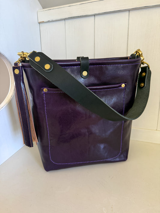 Bennett Bucket in Eggplant Cuoio Italian Leather