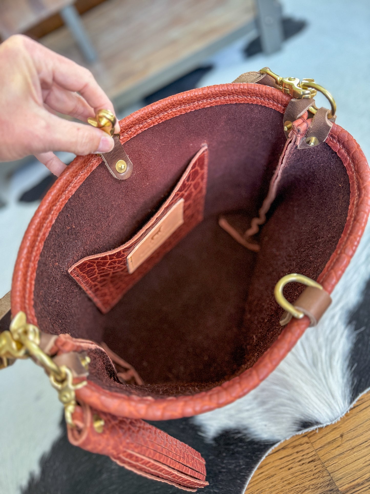 Hobo Bucket in Chestnut Full Grain Bison Leather