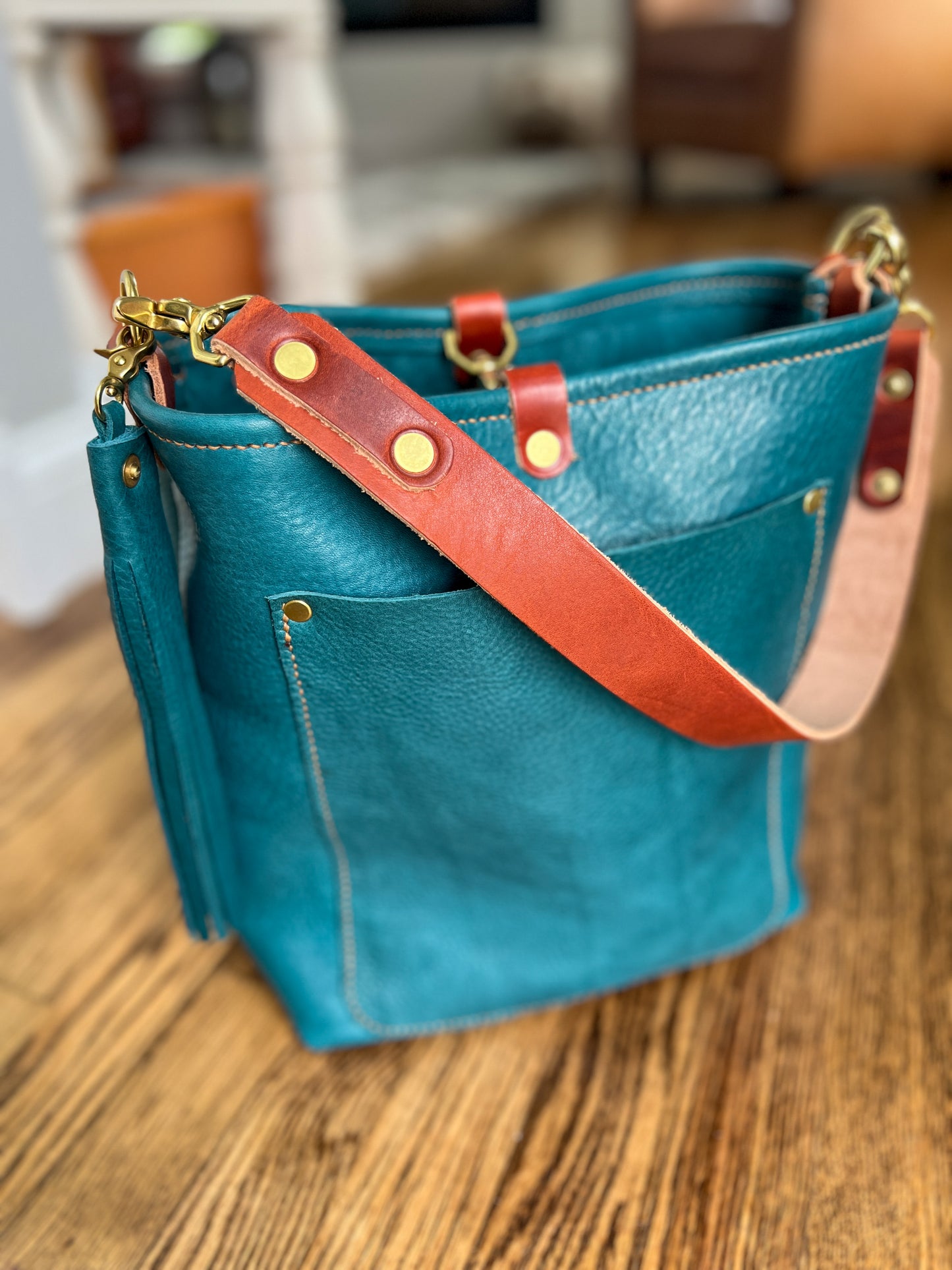 Bennett Bucket in Italian Blue Jeans Full Grain Leather