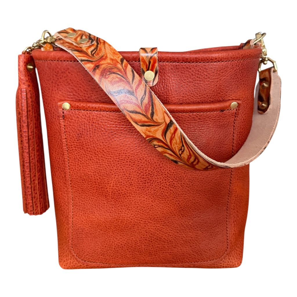 Bennett Bucket in Brick Bison Full Grain Leather w/Candy Strap