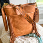 Western Bennett Bucket in Horween Natural Derby w/fringe and Candy Strap
