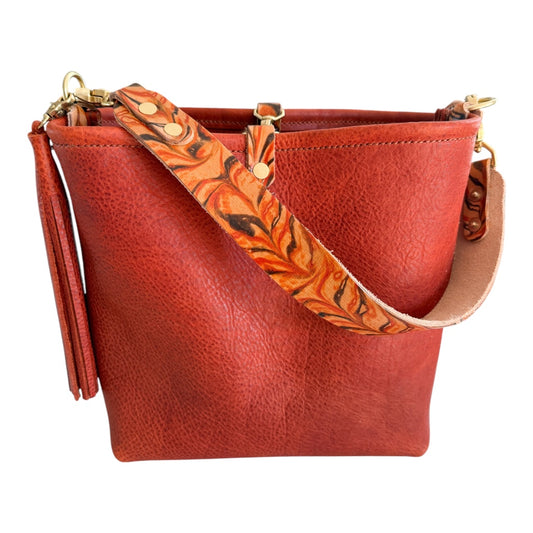 Hobo Bucket in Brick Full Grain Bison w/Candy Strap