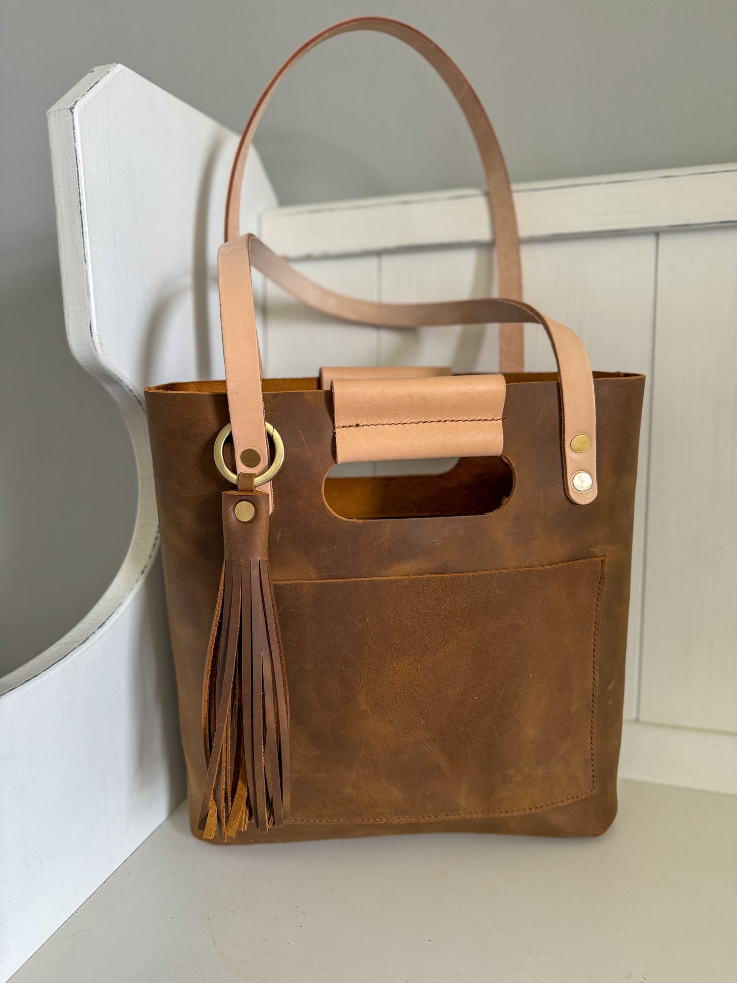 Utility Tote in Tobacco and Vachetta Leather