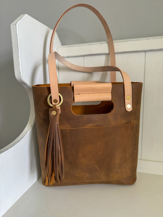 Utility Tote in Tobacco and Vachetta Leather