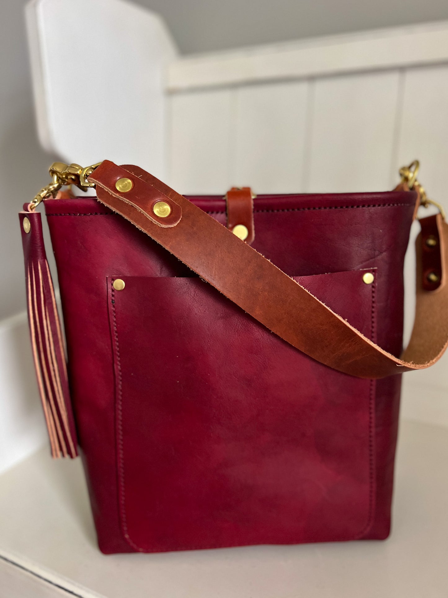 Bennett Bucket in Mulberry Veg Tan Italian Leather