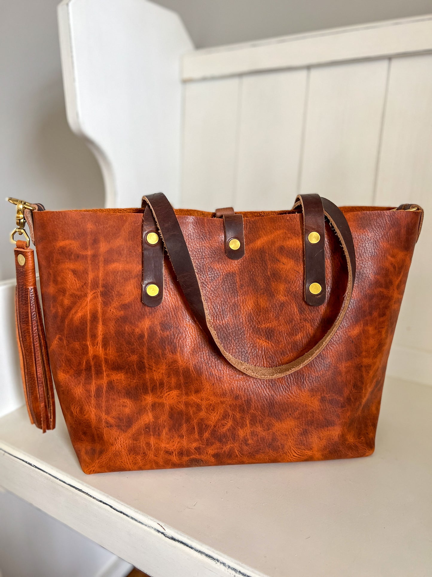 East-West Tote in Full Grain Hot Coals Leather