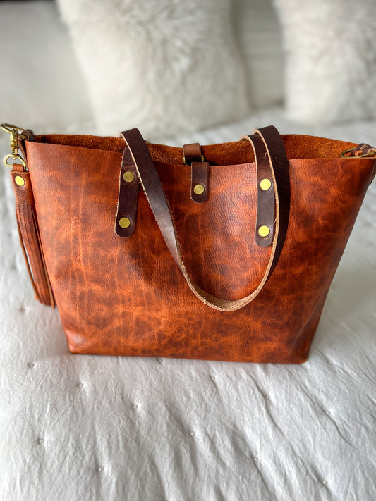 East-West Tote in Full Grain Hot Coals Leather