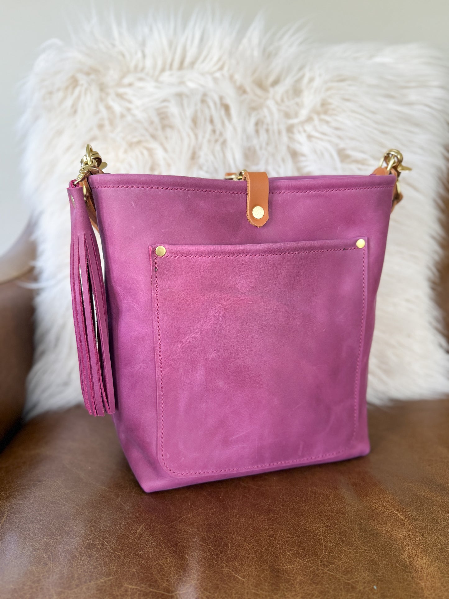 Bennett Bucket in Electric Pink Full Grain Leather