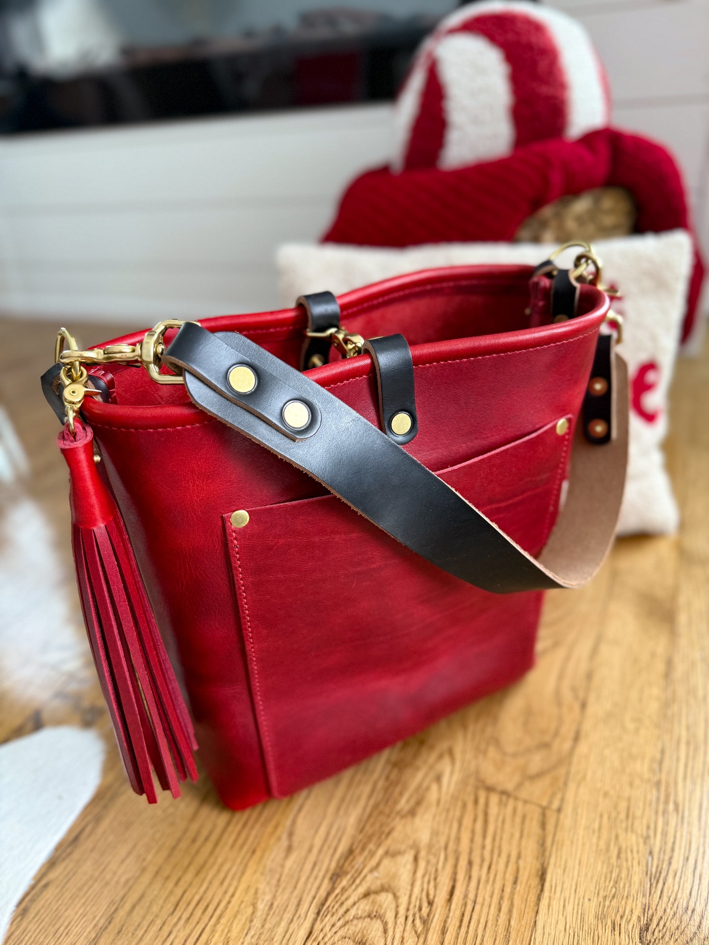 Bennett Bucket in Red Persian Horween Cypress Leather