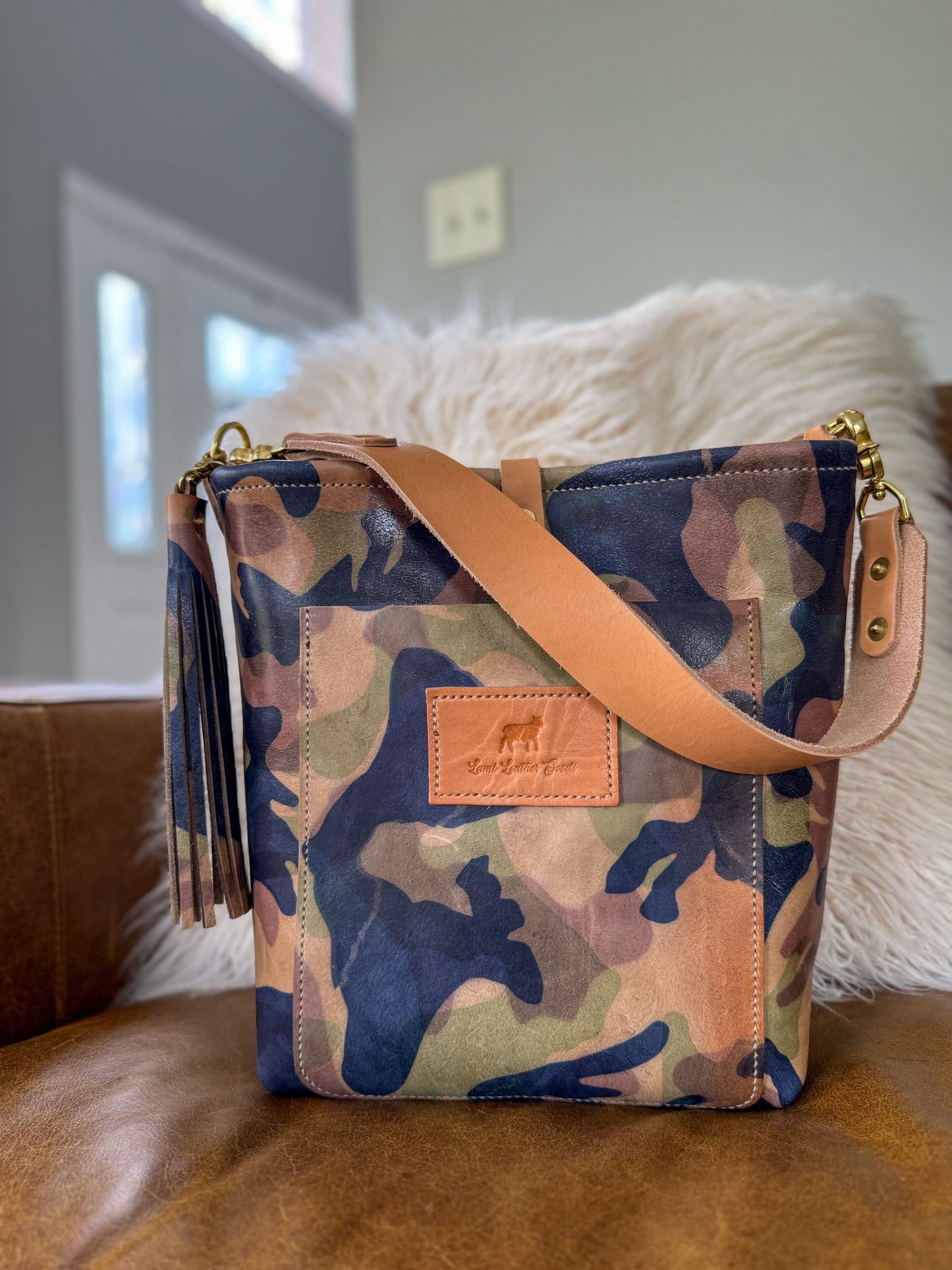 Bennett Bucket in Full Grain Camo Vegetable Tanned Leather
