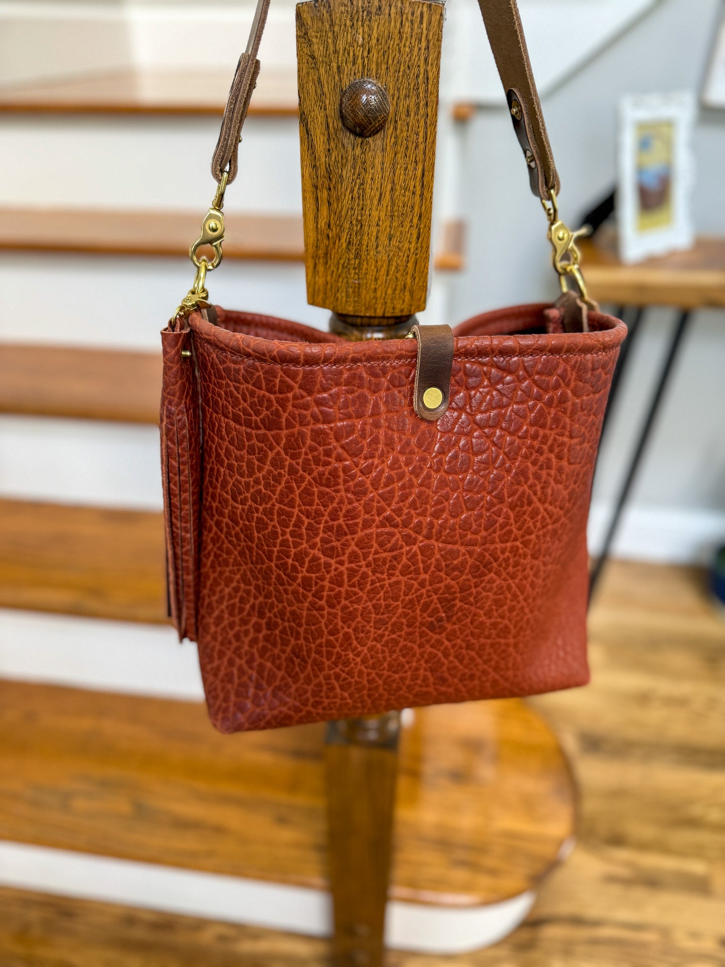 Hobo Bucket in Chestnut Full Grain Bison Leather
