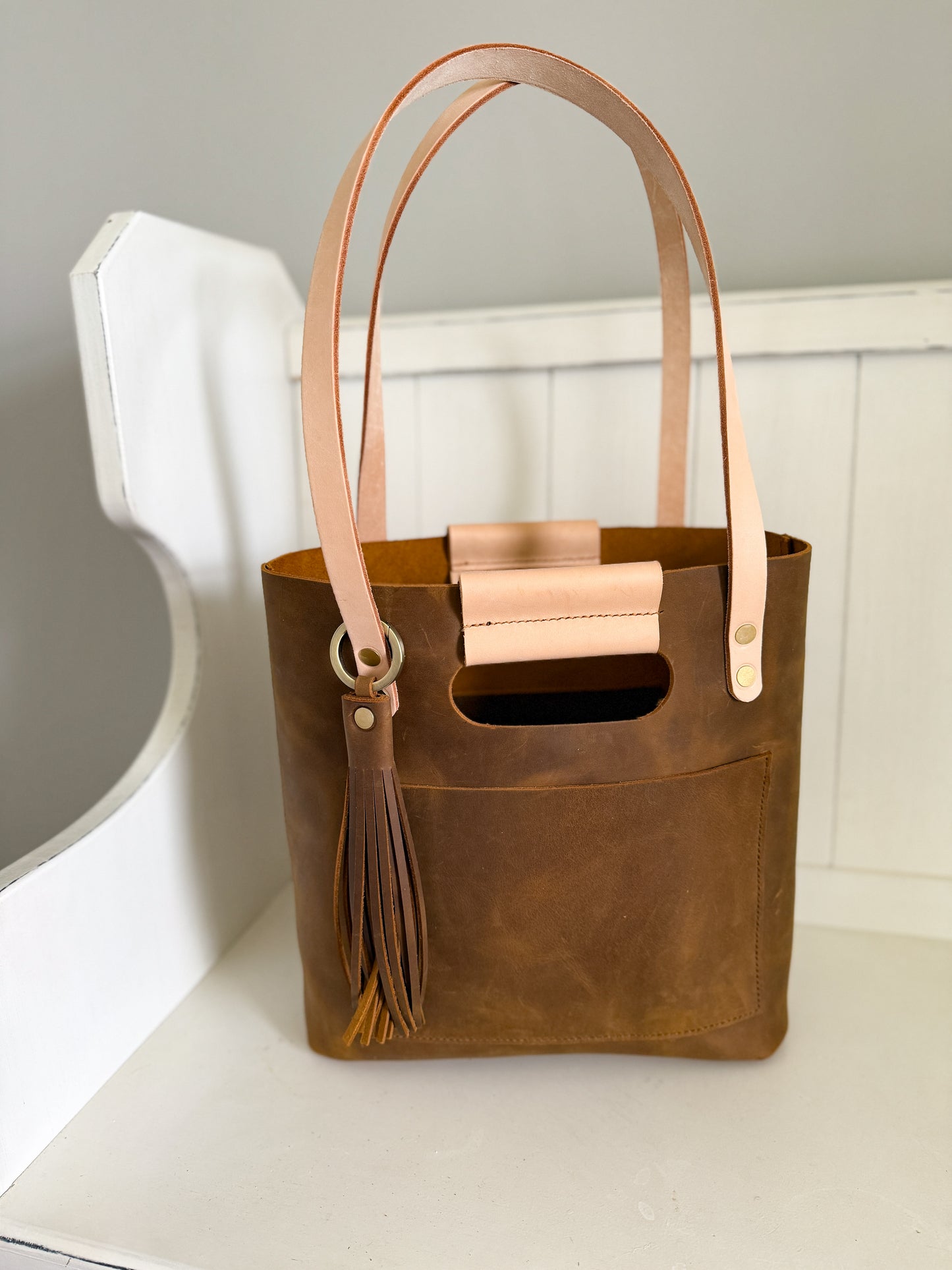 Utility Tote in Tobacco and Vachetta Leather