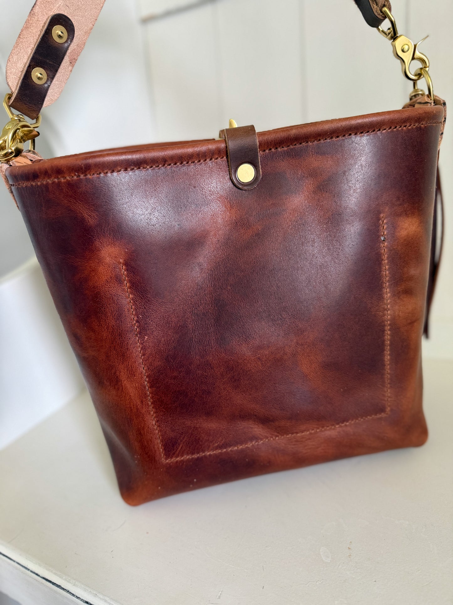 Hobo Bucket in Horween Brown Nut Dublin w/Candy Strap