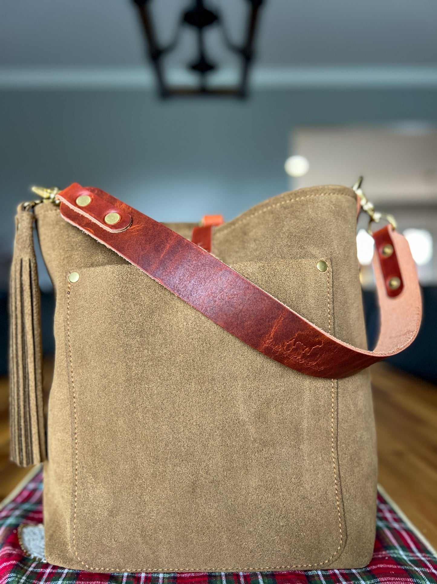 Bennett Bucket in Moss Suede Leather