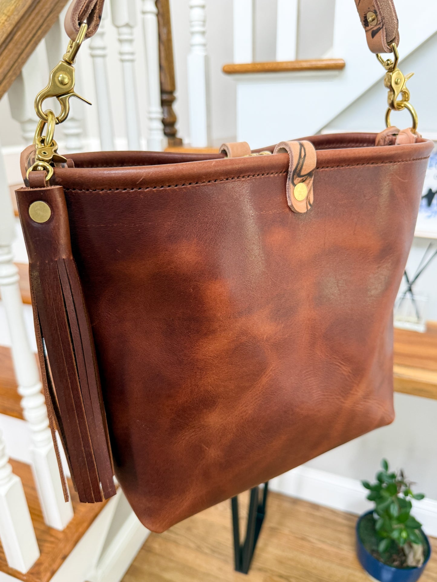Hobo Bucket in Horween Brown Nut Dublin w/Candy Strap