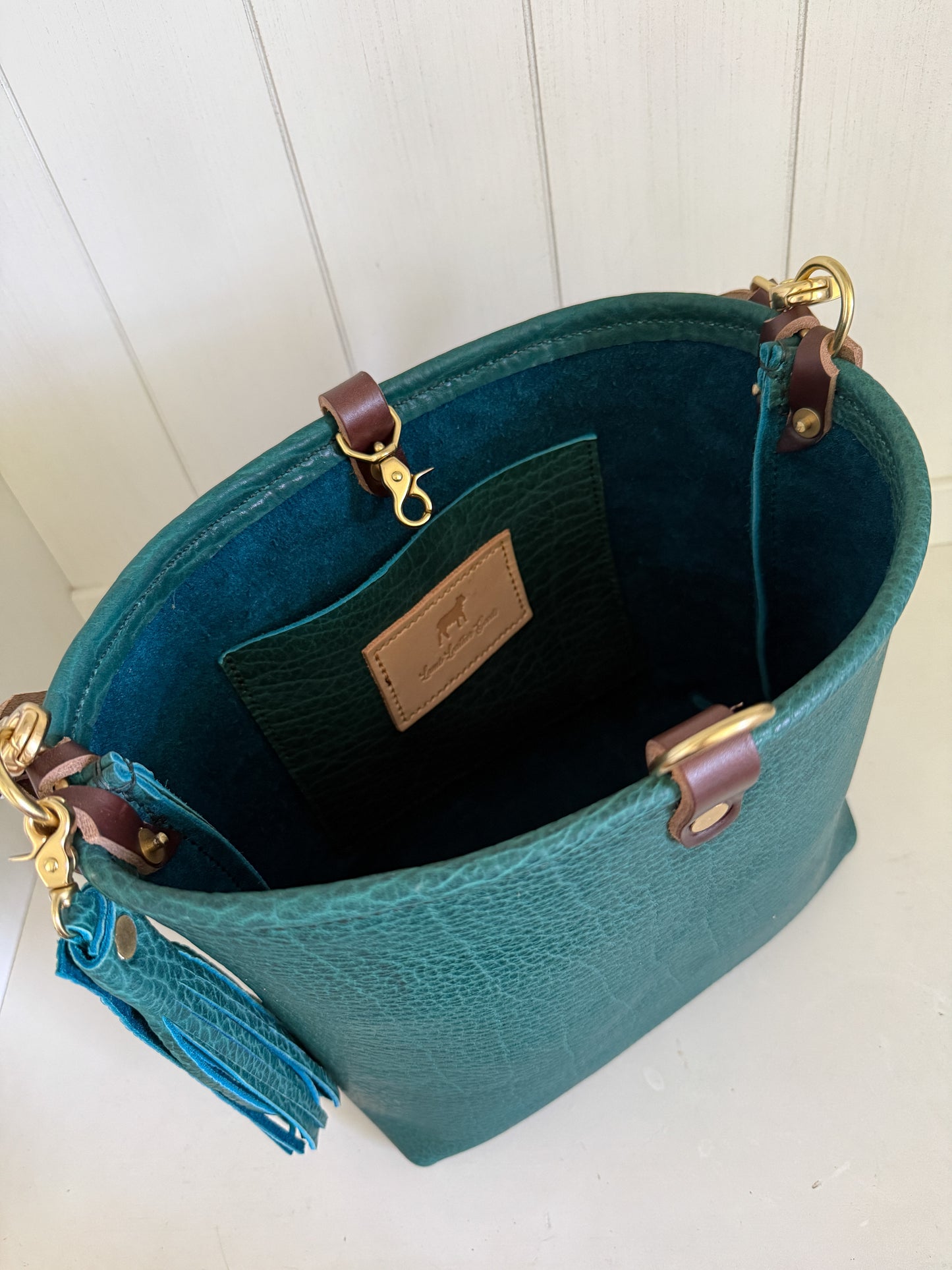 Hobo Bucket in Peacock Full Grain Bison