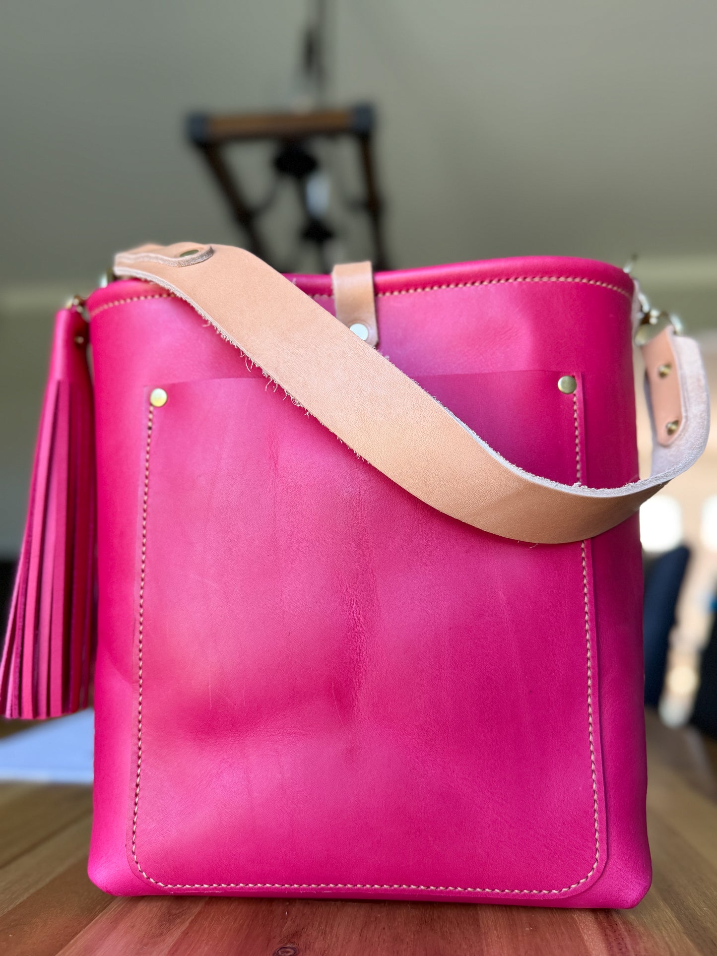 Bennett Bucket in Fuscia Vachetta (non-milled)