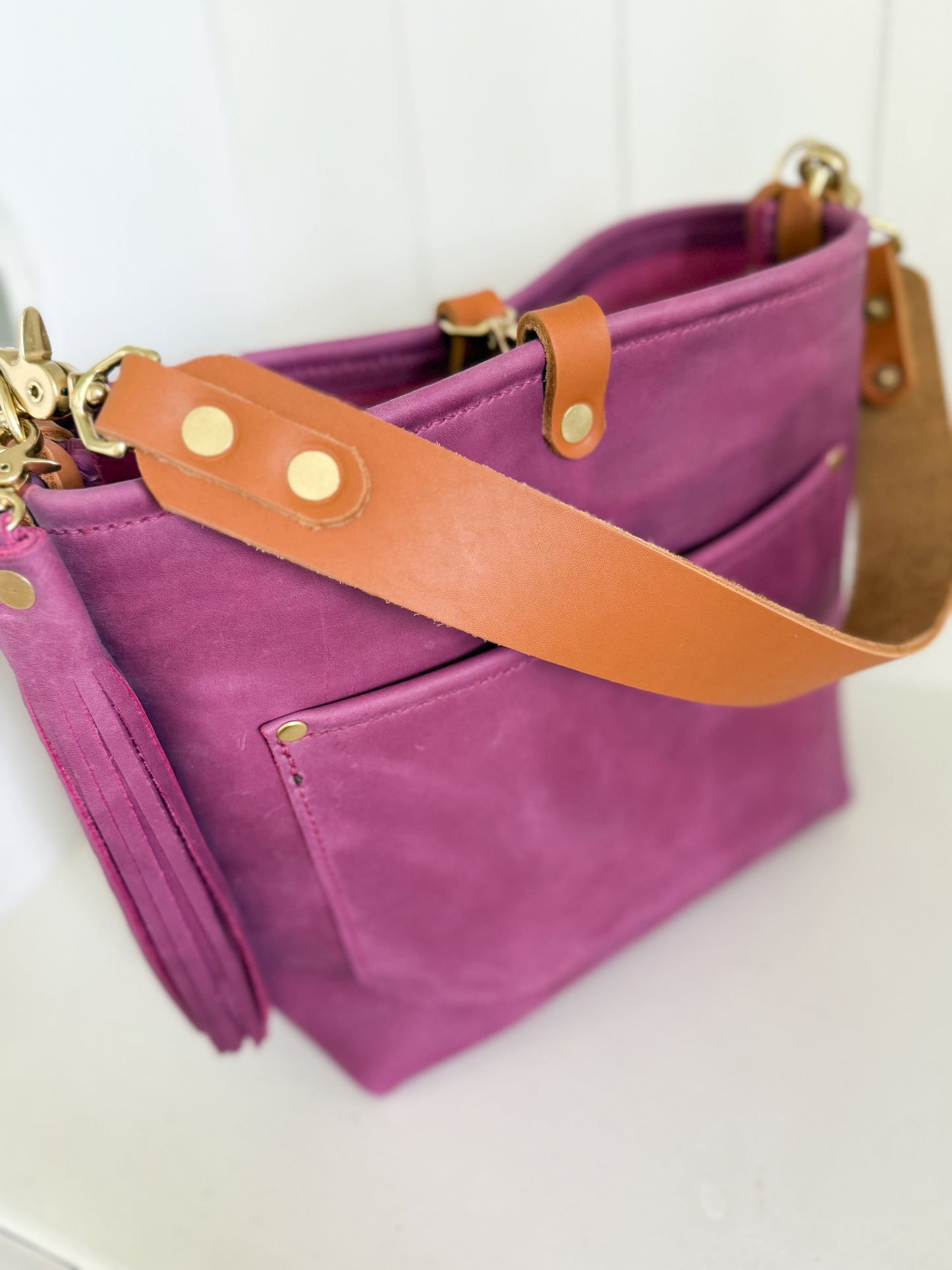 Bennett “shorty” Bucket in Electric Pink Full Grain Leather