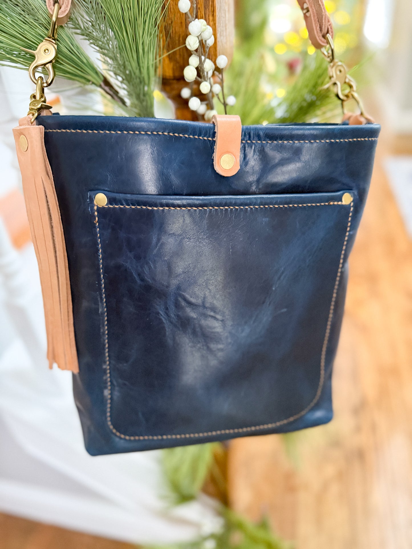 Bennett Bucket in Horween Cobalt Derby Veg Tan Leather