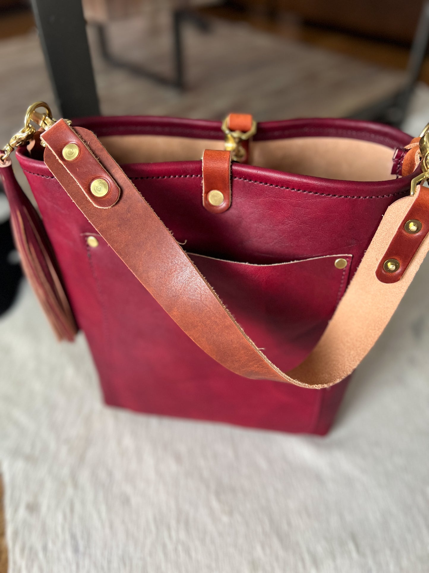 Bennett Bucket in Mulberry Veg Tan Italian Leather