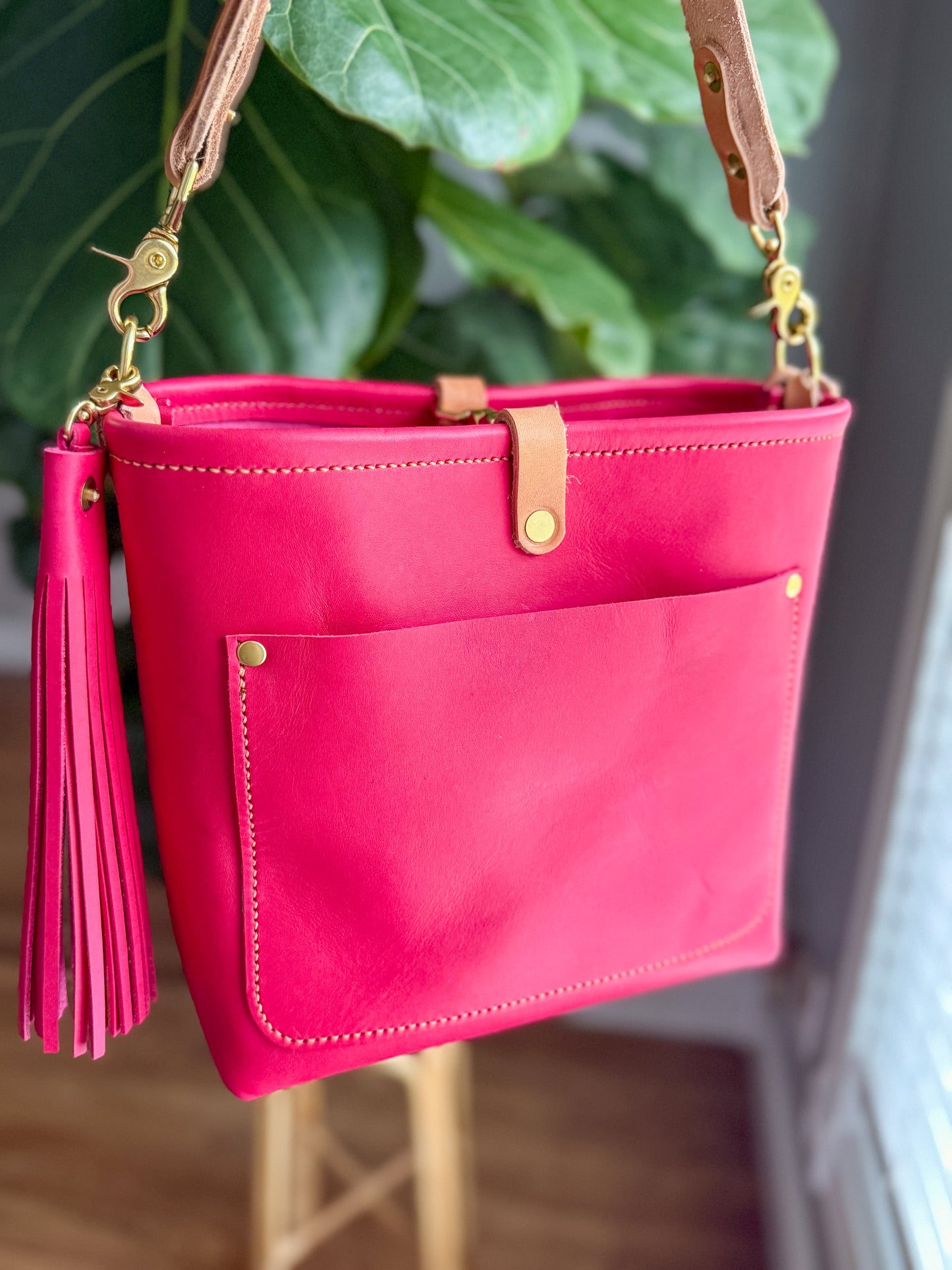 Bennett “shorty” Bucket in Fuscia Vachetta (non-milled)