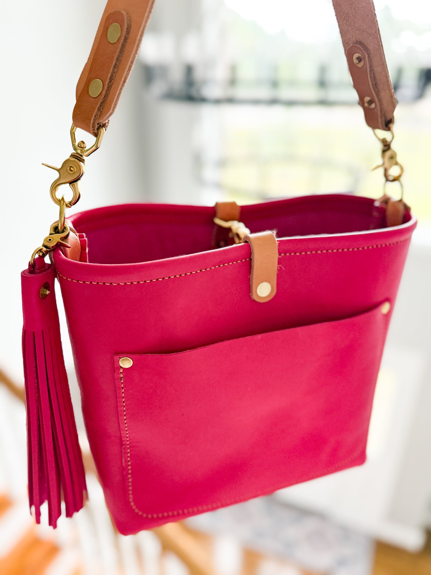 Bennett “shorty” Bucket in Fuscia Vachetta (non-milled)