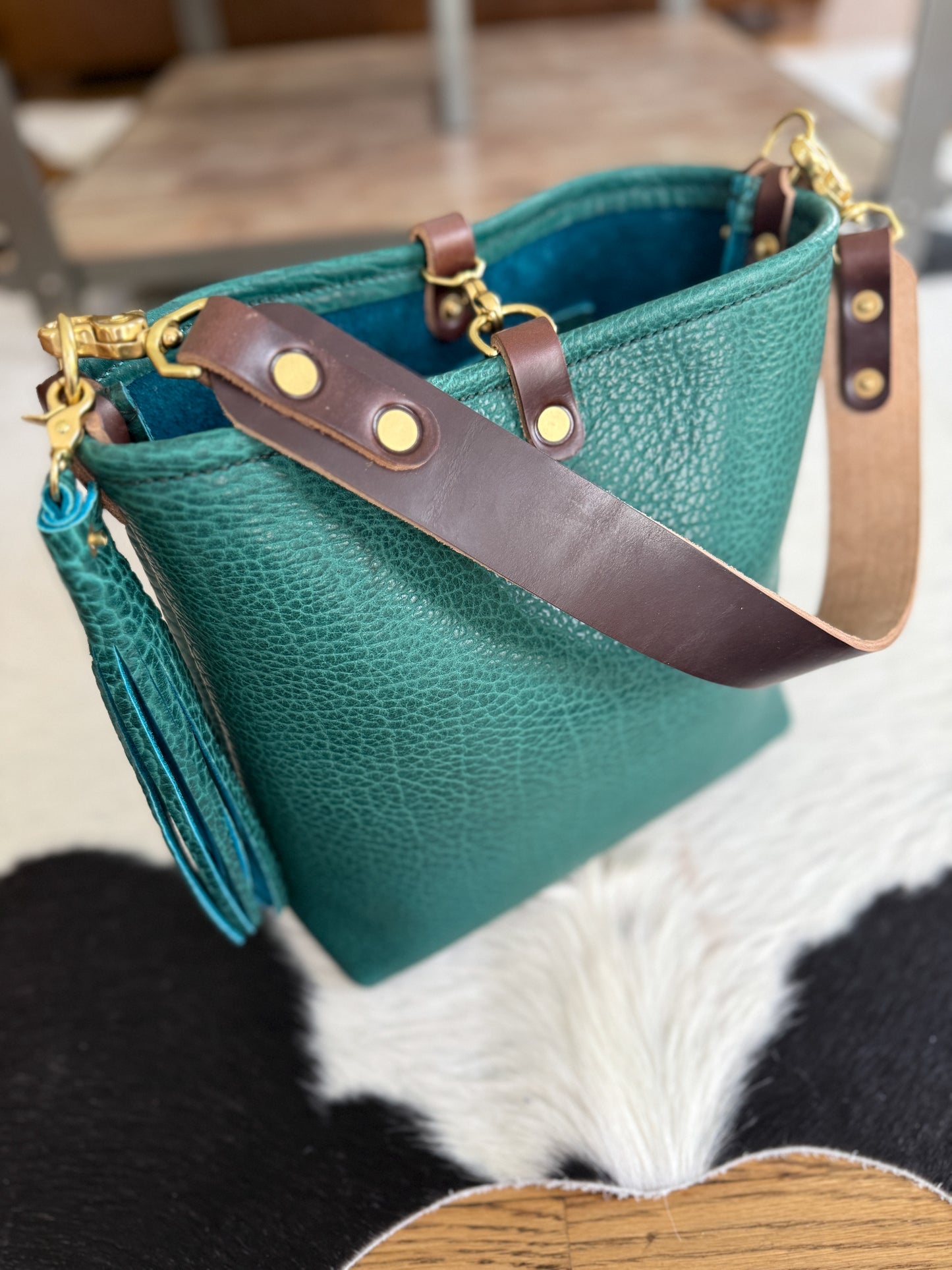 Hobo Bucket in Peacock Full Grain Bison