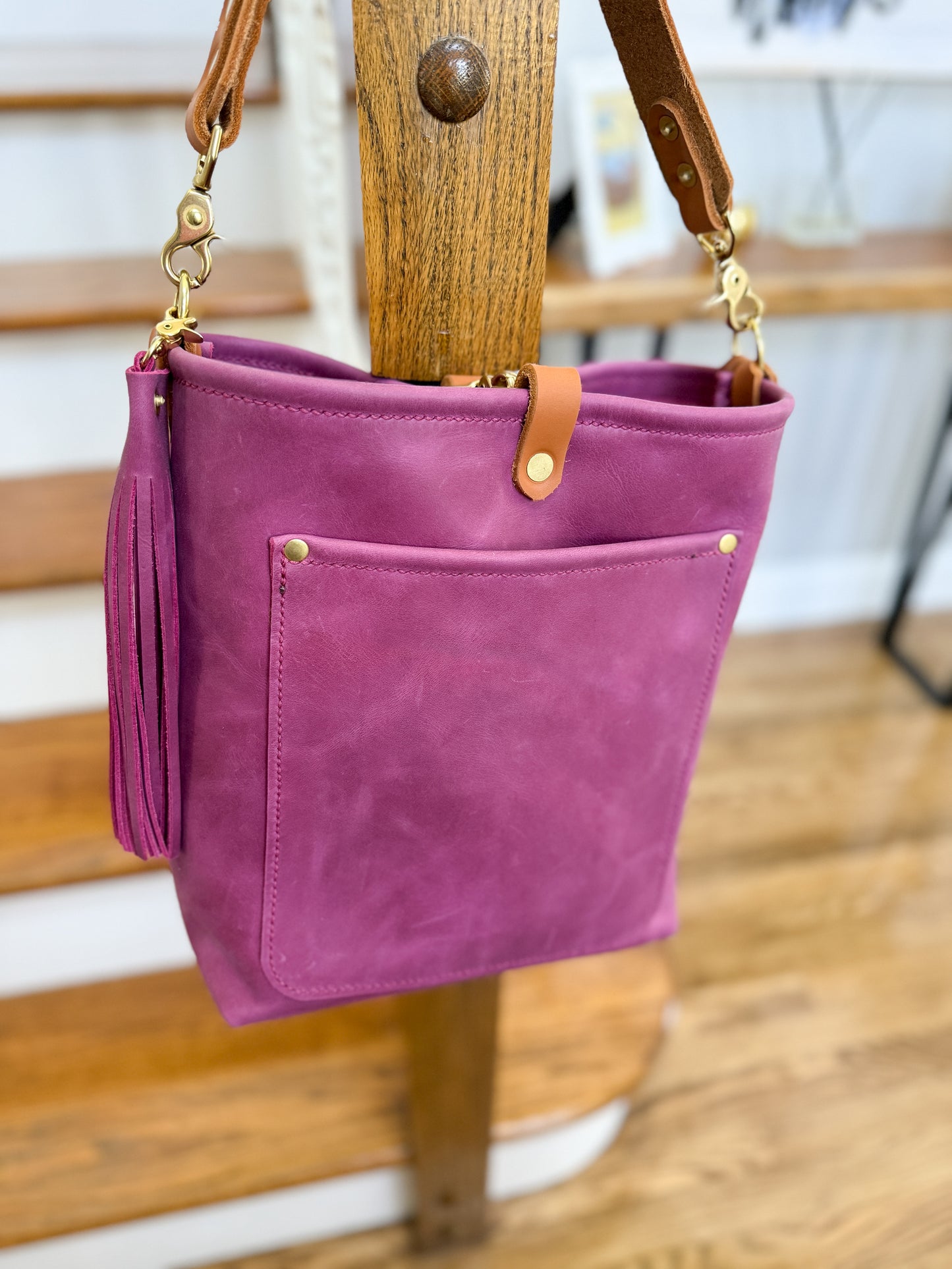 Bennett Bucket in Electric Pink Full Grain Leather