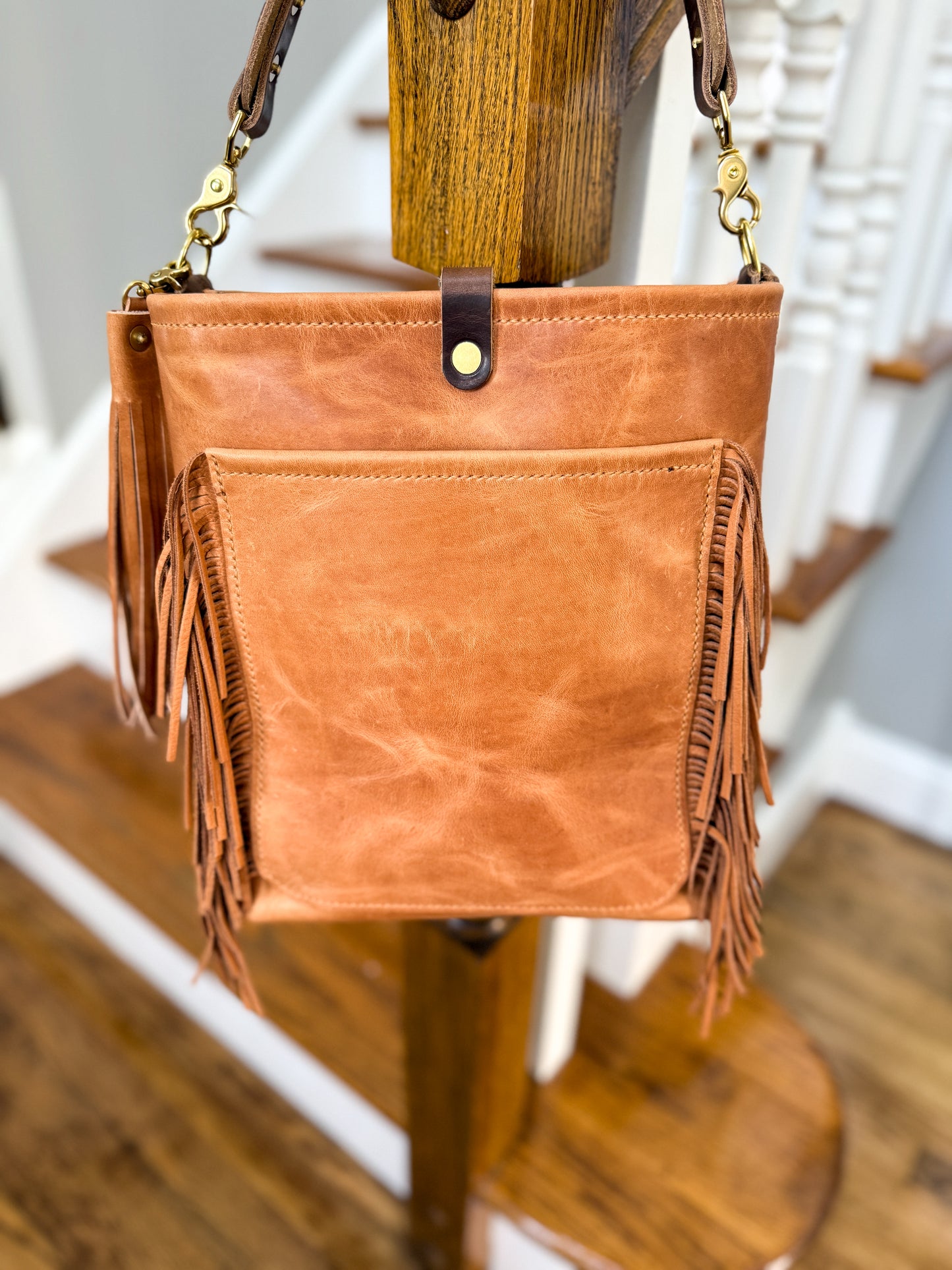 Western Bennett Bucket in Horween Natural Derby w/fringe