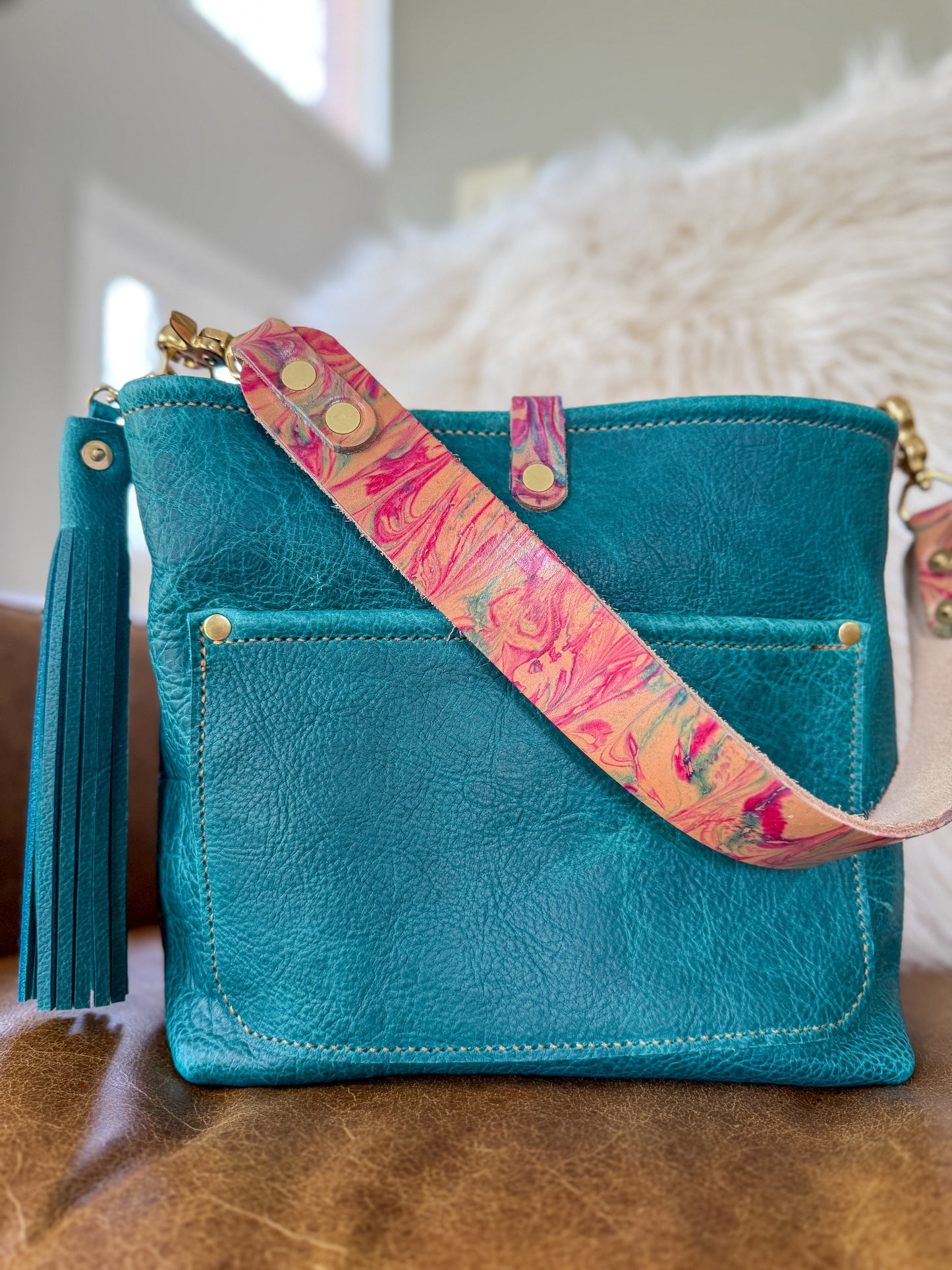 Bennett “shorty” Bucket in Blue Moon Bison w/Candy Strap